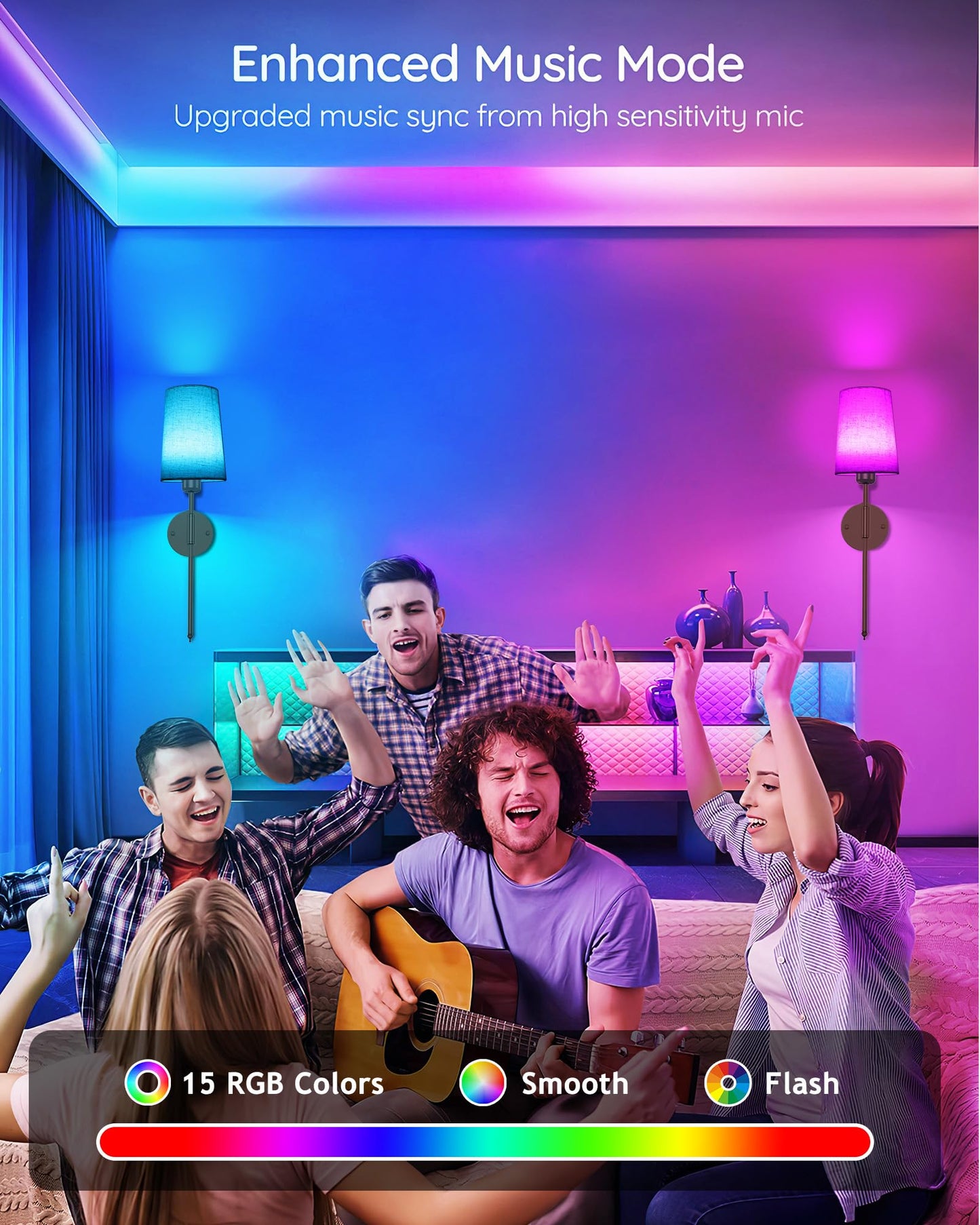 10000mAh Battery Operated Wall Sconces Set of Two, Wireless Wall Sconce with Rechargeable Bulbs and Remote,15 Colors & Dimmable,Black Sconces Wall Decor Set of 2 for Bedroom Living Room Hallway