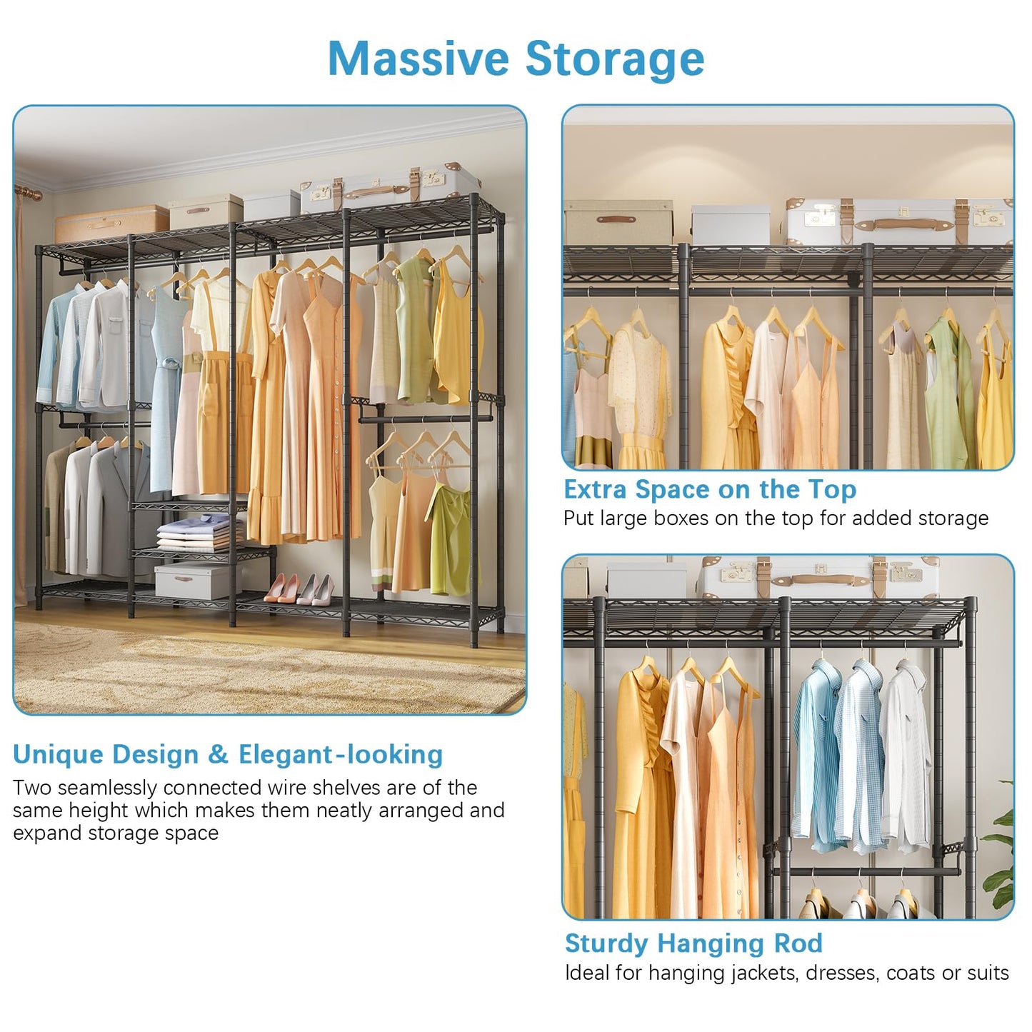 VIPEK V40C Covered Clothes Rack Heavy Duty Clothing Rack with Cover, Custom Freestanding Closet Portable Wardrobe Closet for Bedroom, Large Black Coset Rack with Black Oxford Fabric Cover