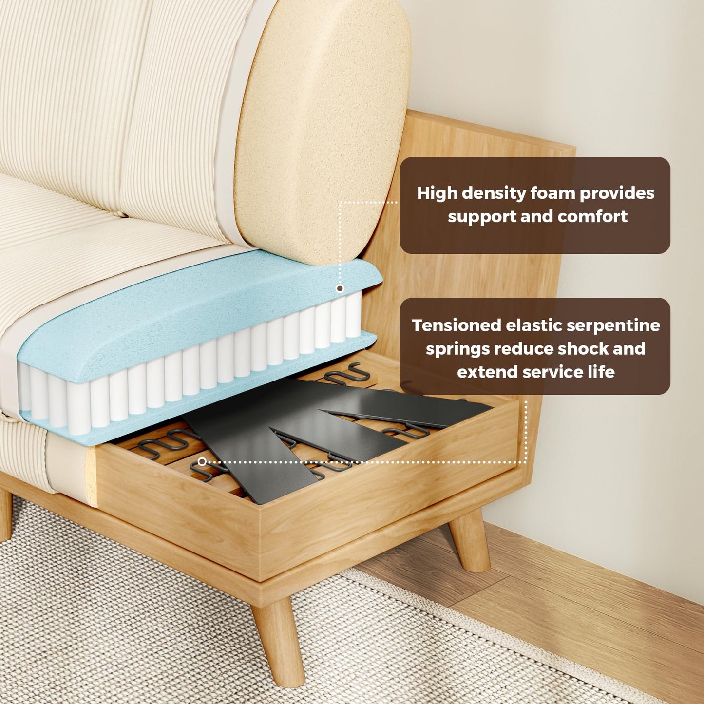 Vesgantti 97" Modular Sectional Sofa Beige, L-Shaped Couch with Movable Ottoman, Comfy Corduroy Couch with Spring Cushion, Modular Sofa with Deep Seat for Living Room, Bedroom and Apartment