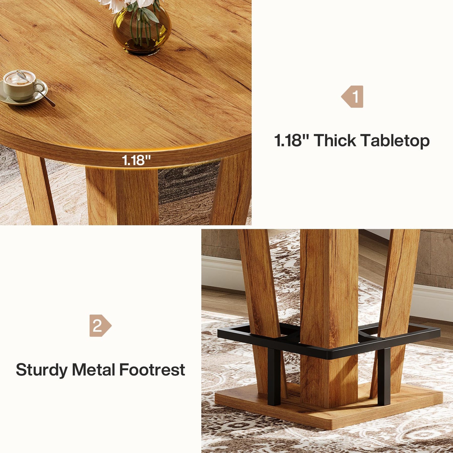 Tribesigns Round Bar Table, 39.4" H High Top Cocktail Bistro Pub Table with Metal Footrest for Living Room, Small Space (Only Table) (Brown)