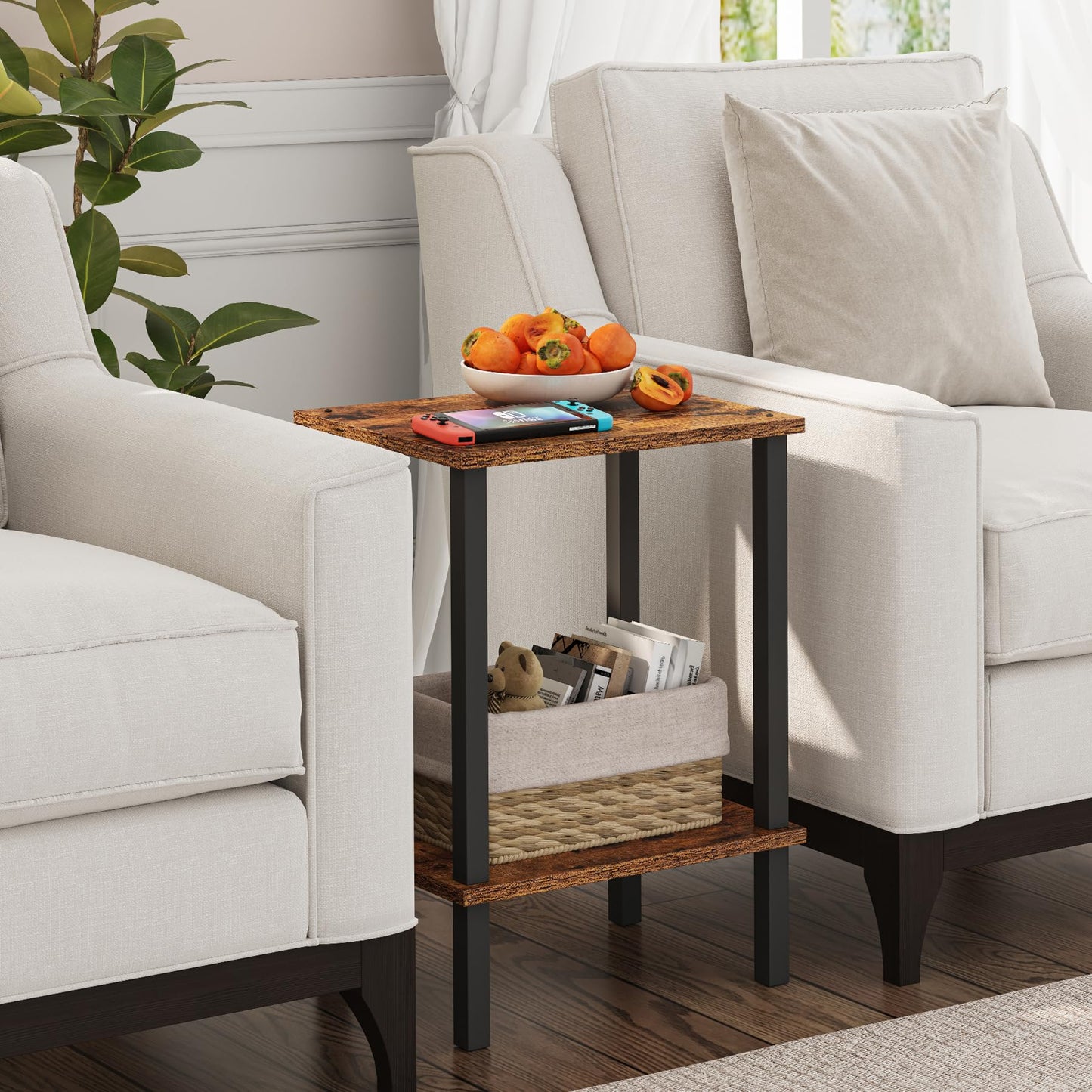 TUTOTAK End Table, Set of 2, Side Table, Nightstand, 2-Tier Storage Shelf, Sofa Table for Small Space, Living Room, Bed Room TB01BB035