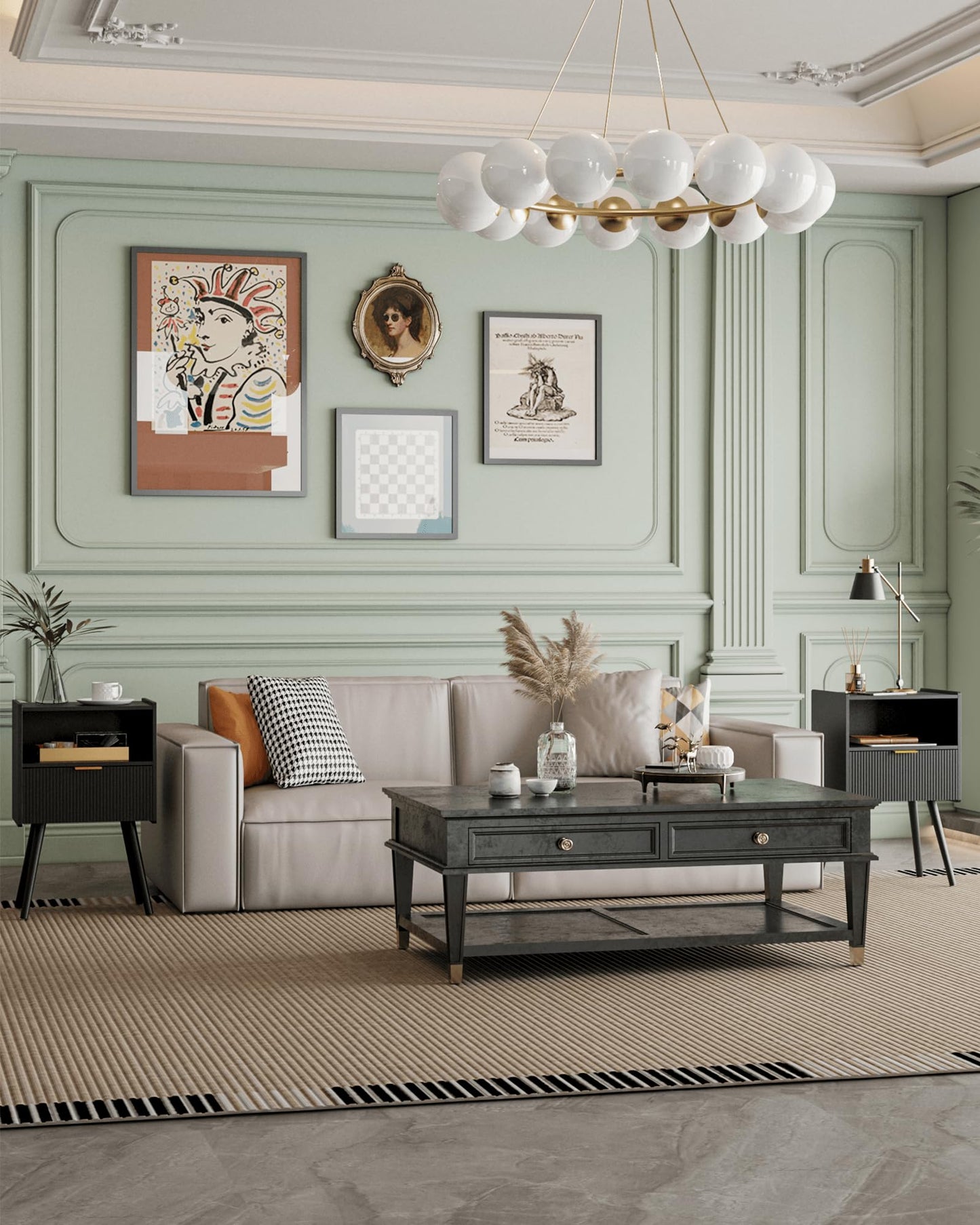 Veegle Nightstand,Modern Bedside Table with Storage Drawer and Open Wood Shelf, Accent Night Stand with Solid Wood Legs for Living Room, Bedroom and Small Spaces,Easy Assembly (Black)