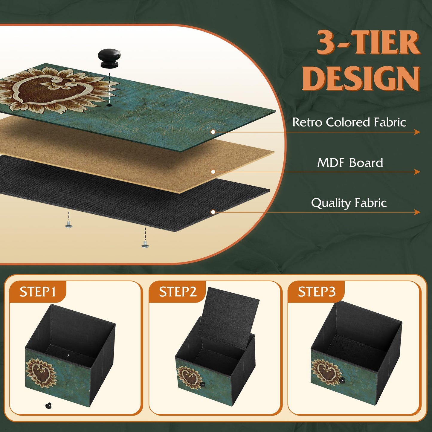 WLIVE Dresser for Bedroom with 5 Drawers, Wide Chest of Drawers, Fabric Dresser, Storage Organizer Unit with Fabric Bins for Closet, Living Room, Hallway, Floral Painted