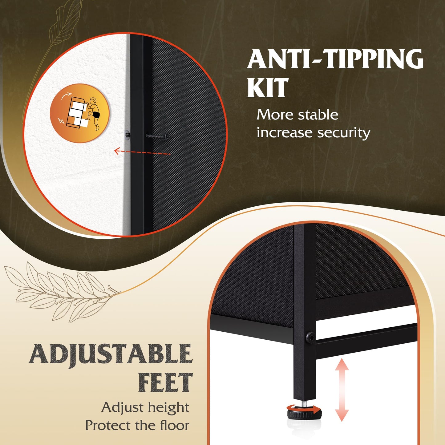 WLIVE Dresser for Bedroom with 10 Fabric Drawers, Tall Chest Organizer Units for Clothing, Closet, Storage Tower with Cabinet, Metal Frame, Wooden Top, Black Dresser for Living Room