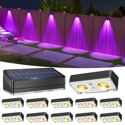 VOLISUN Solar Fence Lights 12 Pack, Warm White, Cool White and RGB Color Glow LED Solar Lights, IP65 Waterproof Fence Solar Lights Outdoor for Patio, Backyard, Railing, Deck, Fence and Wall（Black）