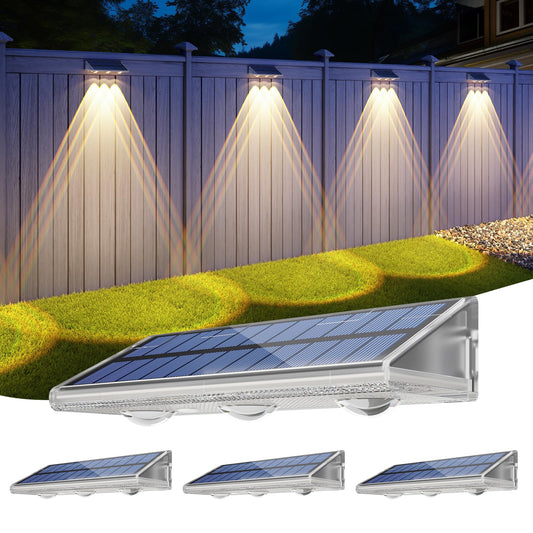 Yilaie Solar Fence Lights Outdoor-IP67 Waterproof 3000K/4500K/6500K,High Brightness LED Fence Lights Solar Powered,Solar Wall Light for Outside Backyard/Railing/Step/Patio/Stair Railings/Pool （4 Pack）