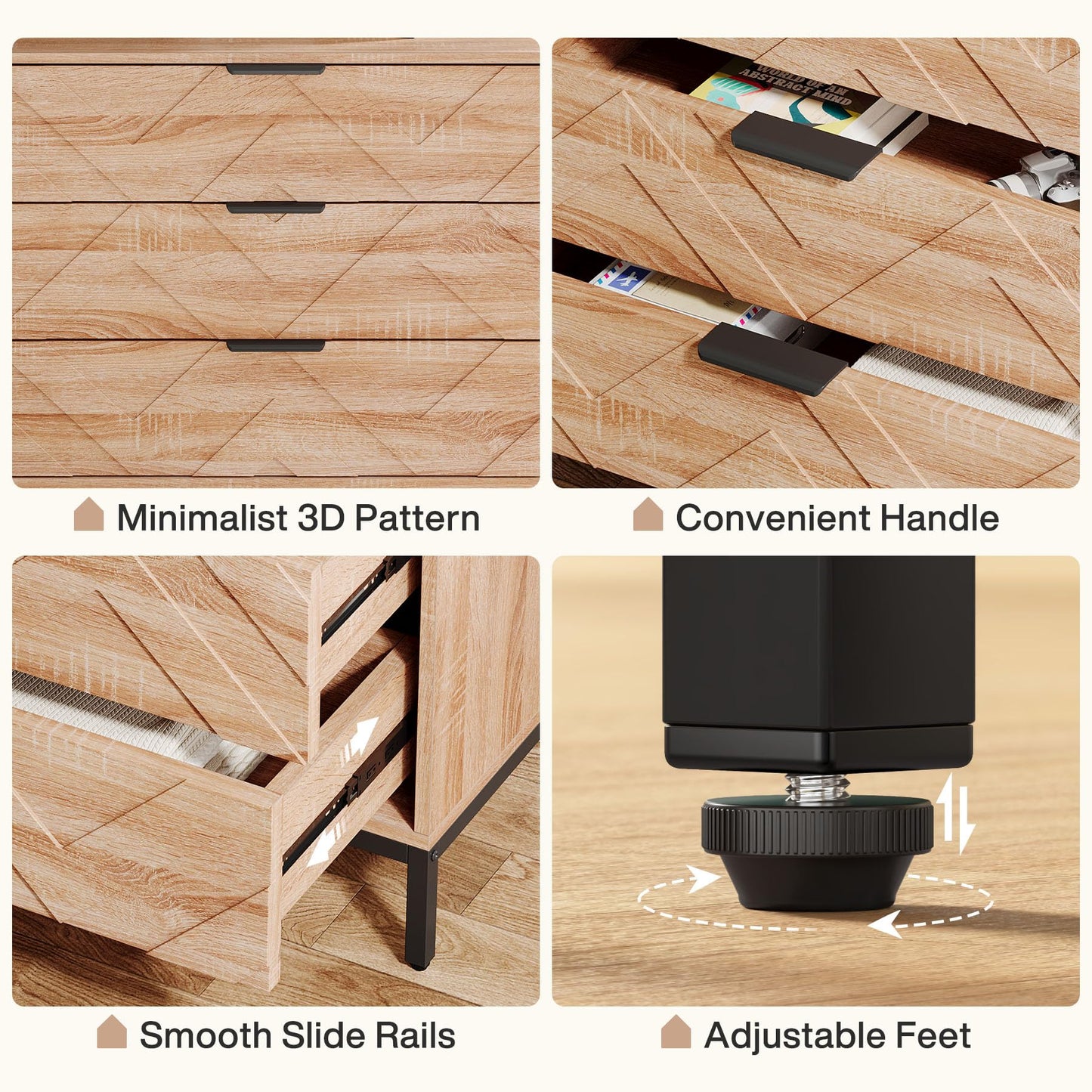 Tribesigns Wooden Nightstand with 3 Drawers, 31" Wide Night Stand with Metal Legs, Modern Large Bedside End Table for Bedroom, Living Room (1)