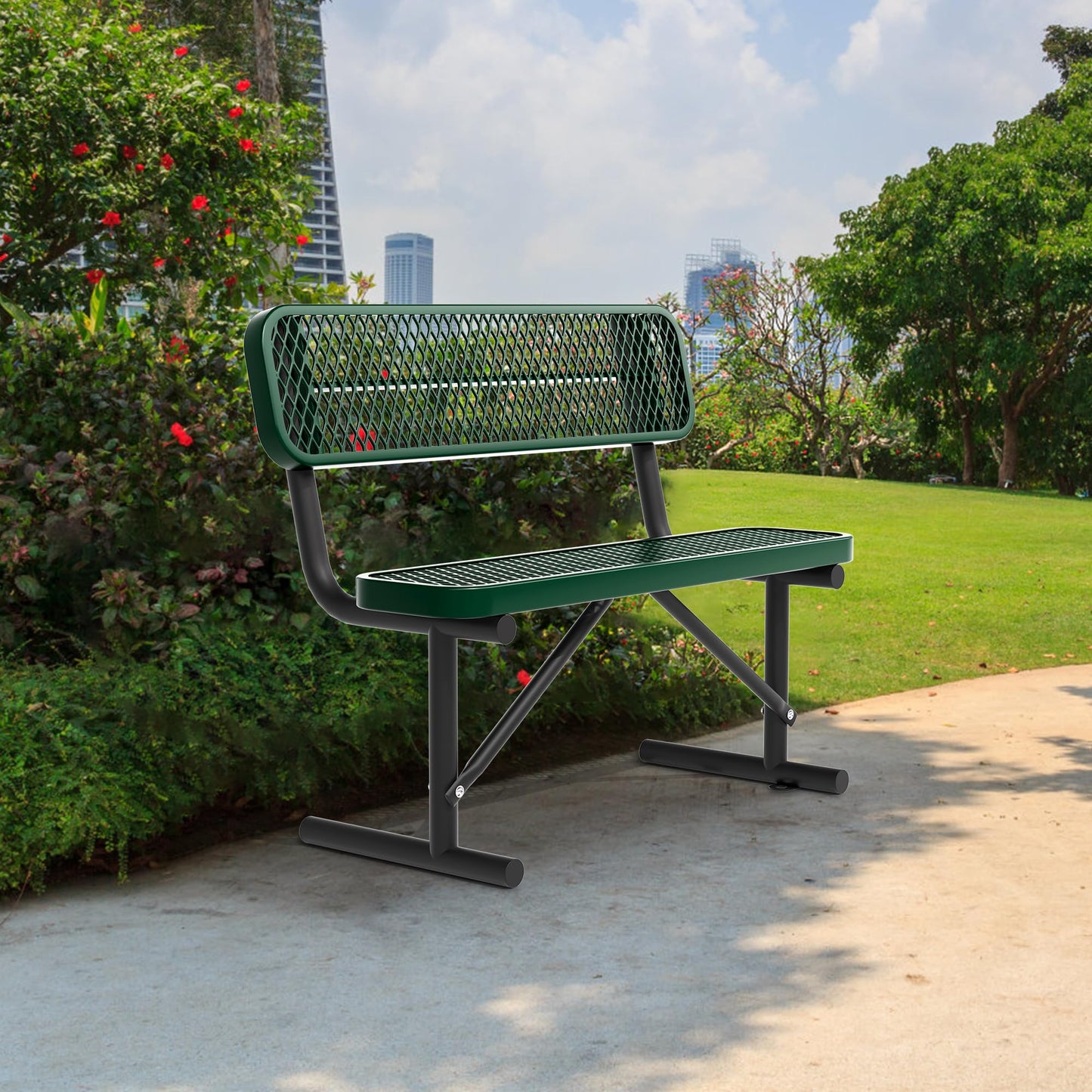 4FT Benches for Outside, Heavy-Duty Portable Outdoor Garden Bench with Back, Metal Park Bench, Commercial-Grade Seating,Industrial Bench Patio Bench Furniture for Beach Yard School Shopping Centers