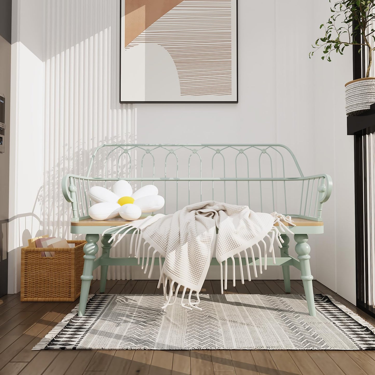 DIBRATY Entryway Bench,Spindle Back Wooden Dinning Bench, Farmhouse Foyer Bench for Entryway, Living Room, Dinning Room, Mudroom