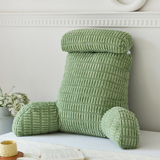 WERDIM Reading Pillow with Detachable Neck Roll, Large Back Pillow for Sitting Up in Bed Couch, Adult Bed Rest Pillow with Arms for Reading/Watching TV/Gaming, Sage