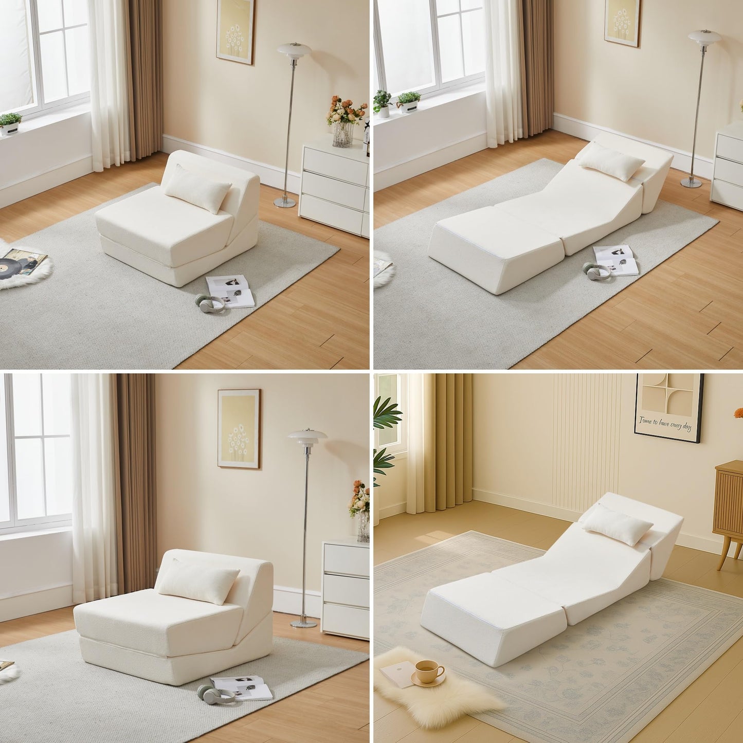 Trygoal Convertible Sofa Bed, Convertible Fold Out Couch with Pillow, Alpaca Wool Fabric Portable Foldable Floor Sofa with High-Density Foam, Sleeper Lounge Chair for Living Room Apartment, Beige