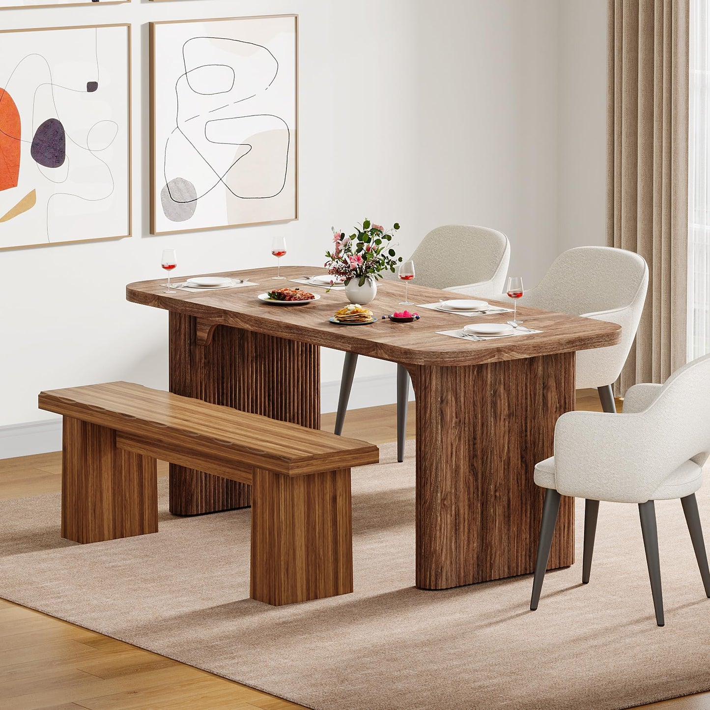 Tribesigns Wooden Dining Table Bench, 47-Inch Long Kitchen Bench with Sturdy Frame for Dining Room, Entryway, Living Room, Hallway, Easy Assembly (Brown)