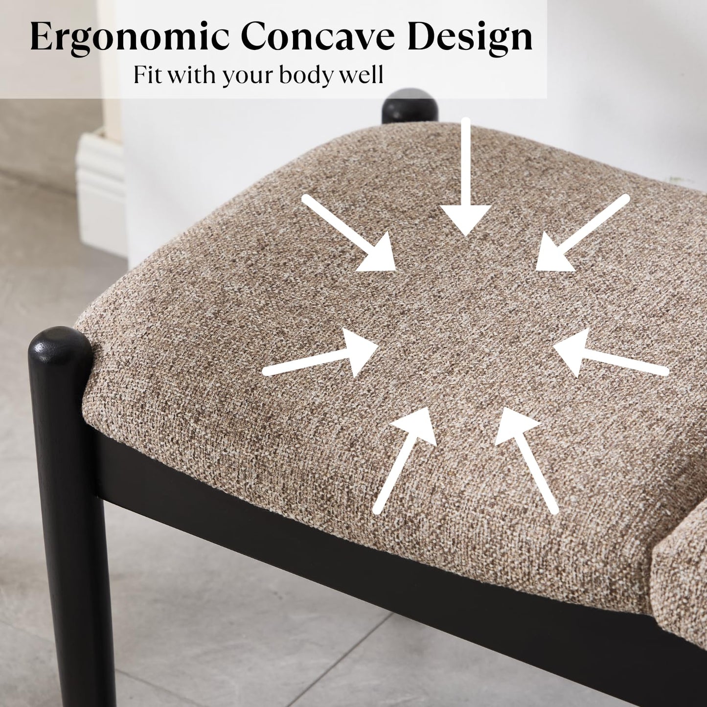 Ya-Home Modern Entryway Bench, Linen Upholstered Bedroom Bench End of Bed Bench, Window Bench with Padded Seat Black Wood Legs for Living Room/Dining Room, 54 Inches Long, Khaki