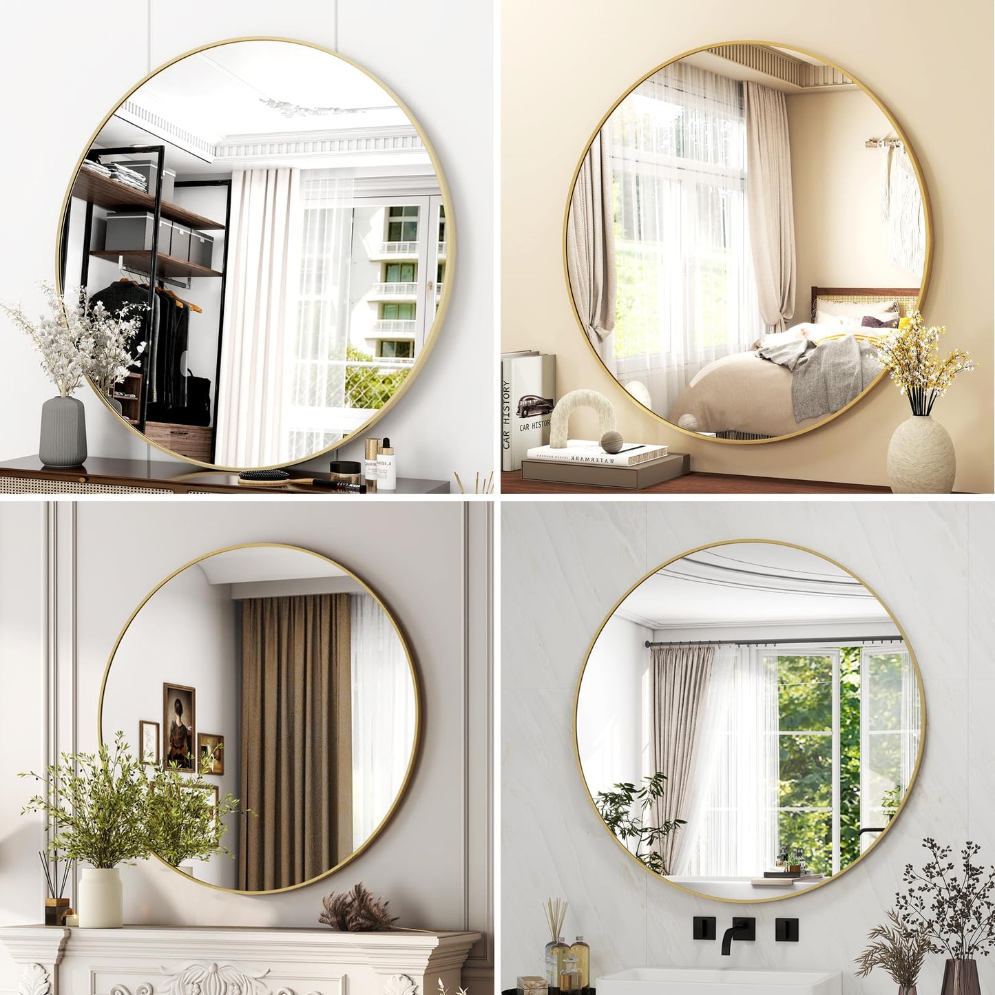 36 Inch Round Bathroom Mirror - Black Wall Mounted Circle Mirror with Metal Frame, Modern Round Hanging Mirror Suitable for Bathroom, Vanity, Entryway, Living Room