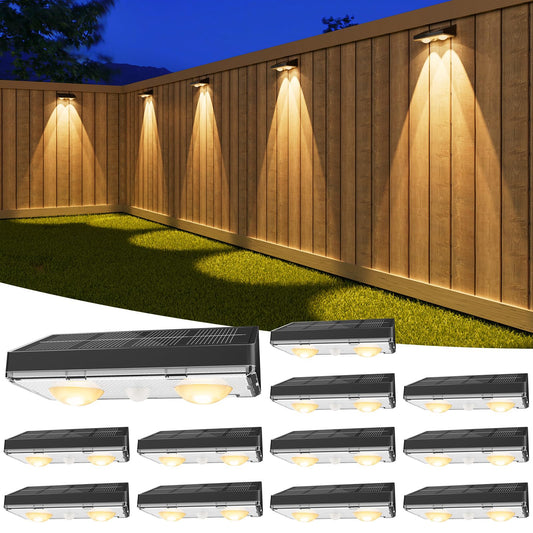 VOLISUN Solar Fence Lights, 12 Pack Solar Powered Fence Lights Outdoor with Warm White LED Spot Lens, IP65 Waterproof Fence Solar Lights Outdoor for Patio, Backyard, Railing, Deck（Black）