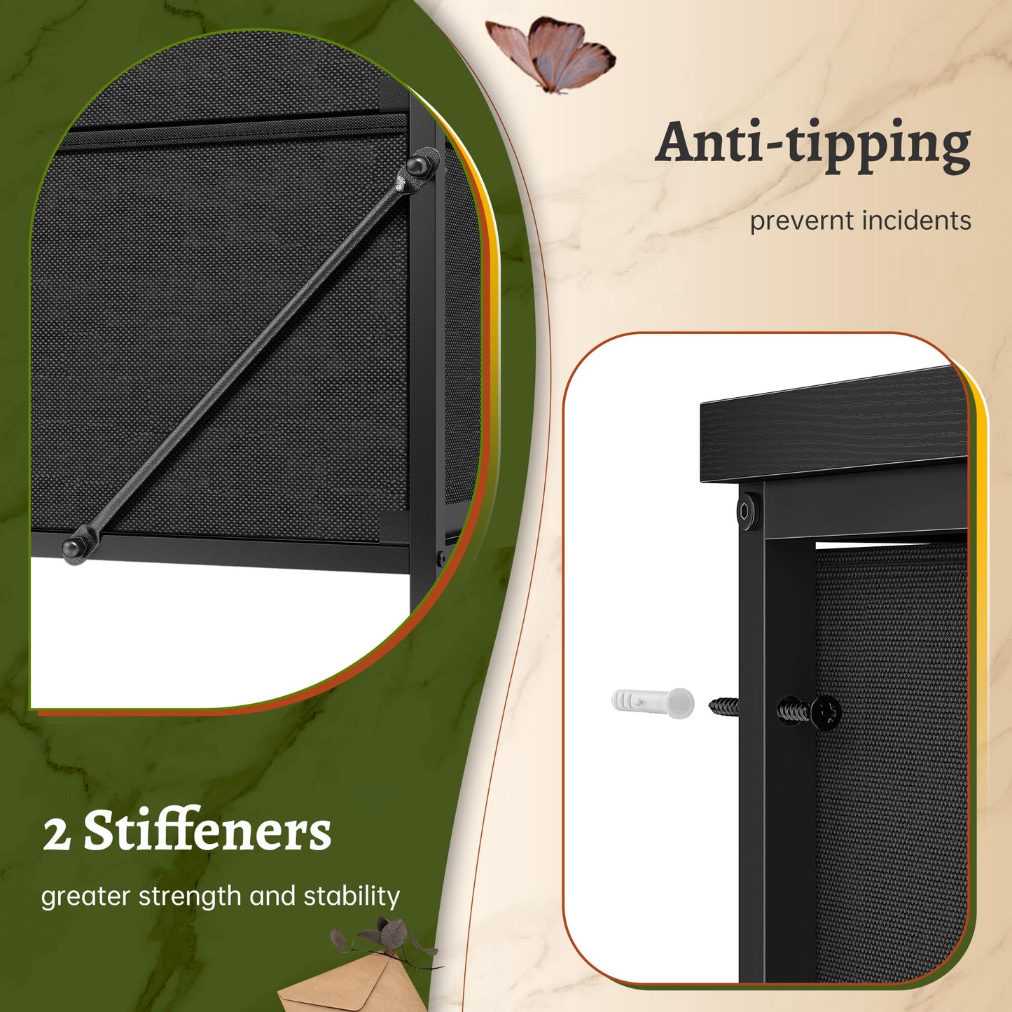 51"H Tall Dresser with 15 Drawers Dresser for Bedroom with Charging Station & LED Lights & Hutch Sturdy Fabric Bedroom Dressers, Steel Frame, Wood Top, Rustic Brown, 51.2"H x 39.3"W x 11.8"D