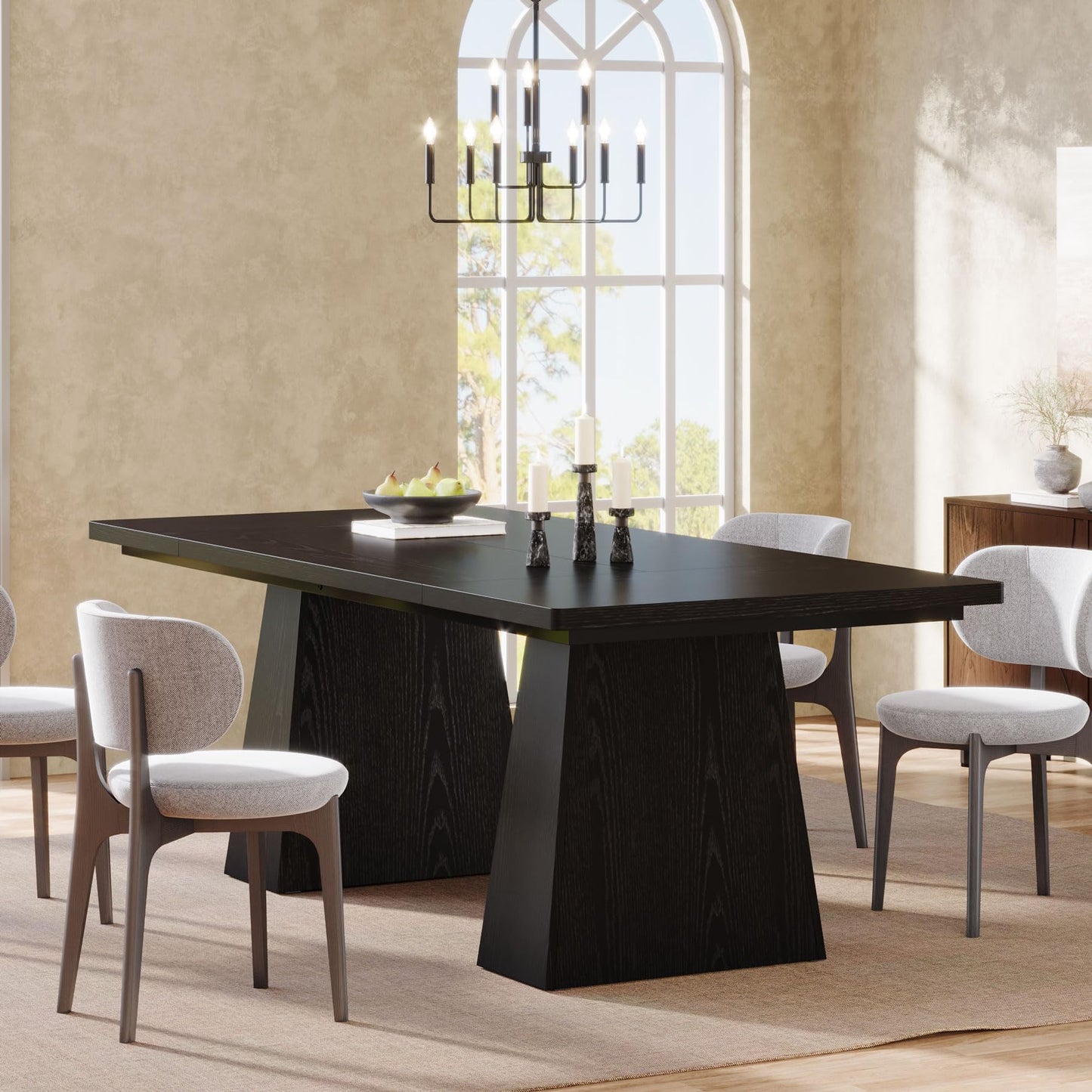 Tribesigns Dining Table for 6, Farmhouse Wood Dinner Rectangular Table Kitchen Table with Double Pedestal, 63" L x 31.5" W x 30" H, Black