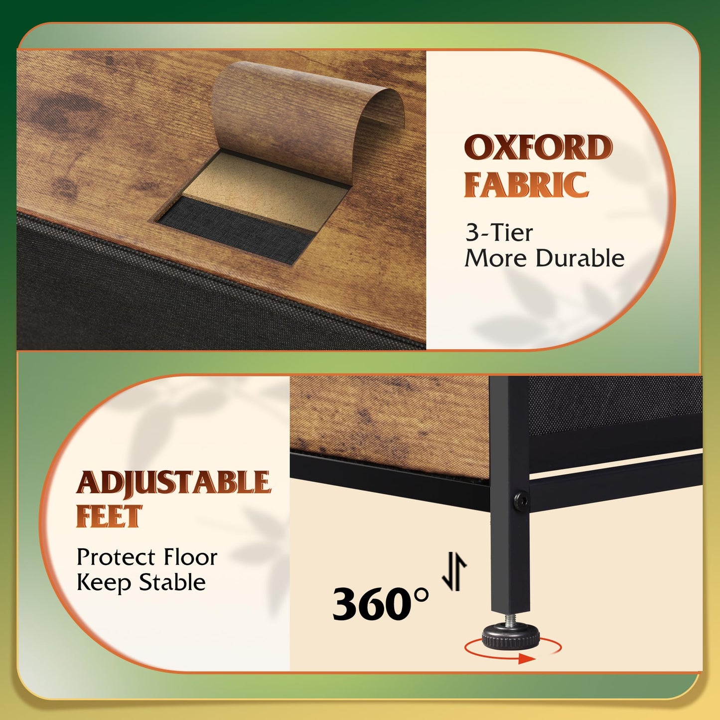 WLIVE Tall Dresser for Bedroom with 10 Fabric Drawers, Organizer Units for Closet, Storage Tower with Cabinet, Metal Frame, Rustic Brown Wood Grain Print Dressers