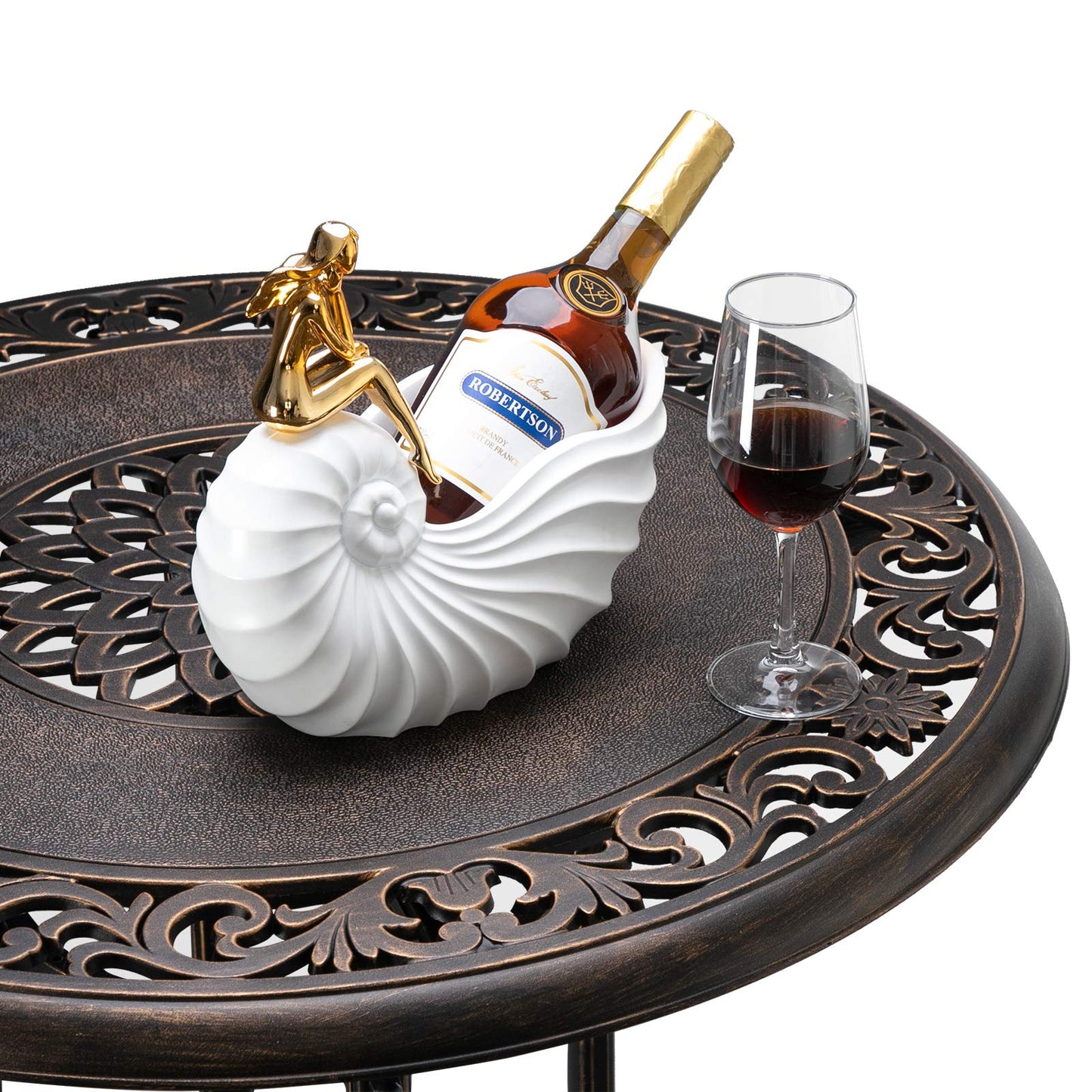 VINGLI 3 Piece Outdoor Patio Bar Set, Cast Aluminum Outdoor Swivel Bar Stools and Table w/Umberlla Hole, All-Weather Outdoor Bar Table and Chairs High Top Bistro Set w/Cushions (Grid Back)