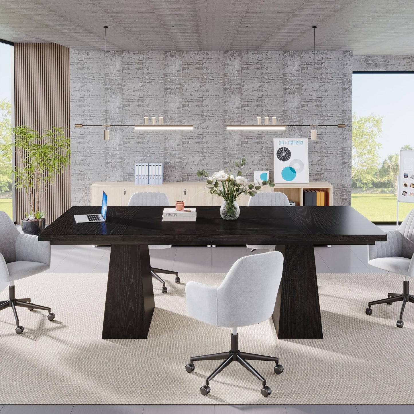 Tribesigns Dining Table for 6, Farmhouse Wood Dinner Rectangular Table Kitchen Table with Double Pedestal, 63" L x 31.5" W x 30" H, Black