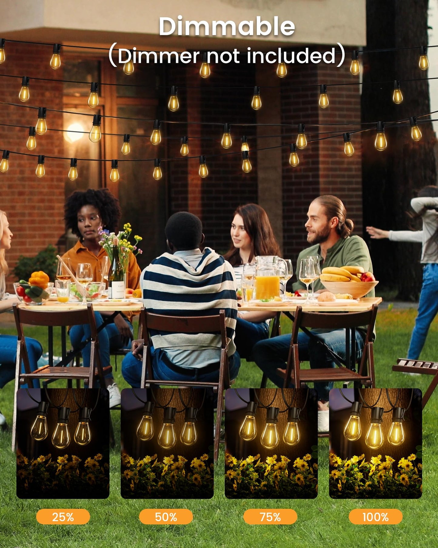 Torkase 100FT LED Outdoor String Lights with 25+2 S14 Shatterproof Bulbs, Commercial Grade Waterproof Patio Lights for Cafe Backyard Deck