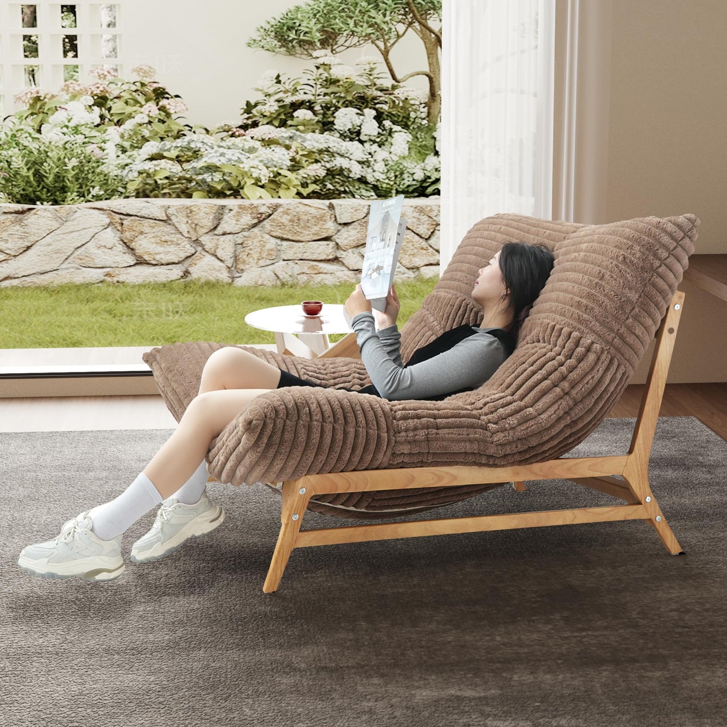 WJShome Oversized Chaise Lounge Chair,47.24" Sofa Chair, Accent Chair,Sleeper Sofa Bed for Living Room,Comfy Recliner Chair Loveseat Couch with Removable Upholstered for Reading Bedroom (Brown)