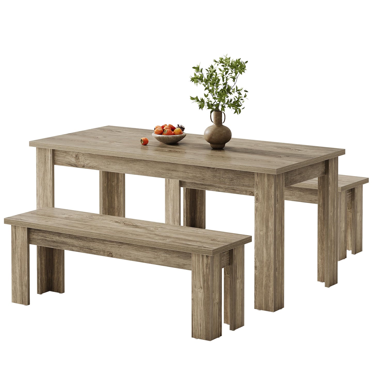 Tribesigns Dining Table Set for 6, 55.1-Inch Rectangle Kitchen Table with 2 Benches, 3-Piece Wooden Dining Room Table Set for Kitchen