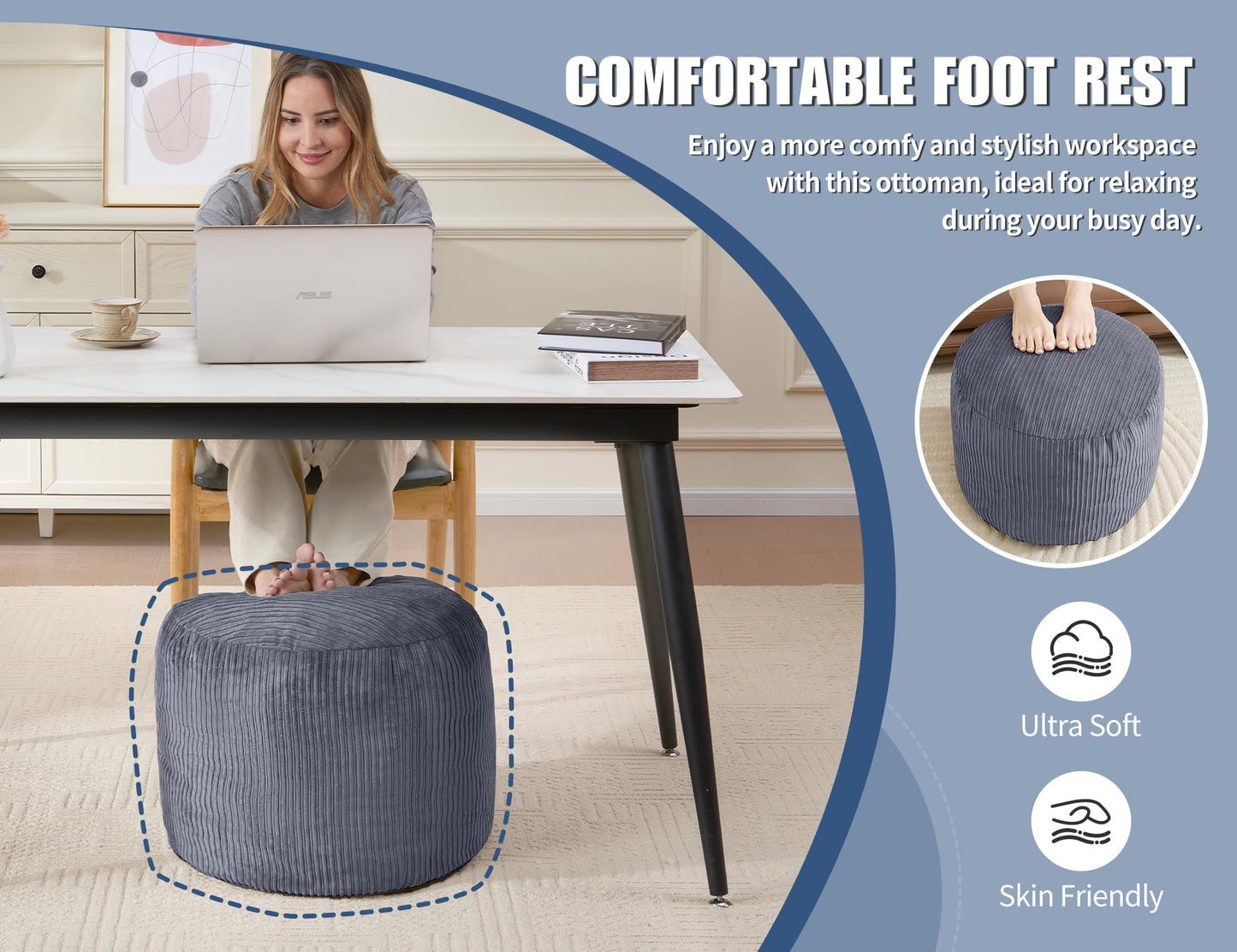 WSOFRLAC Pouf Ottoman Foot Stools Ottoman with Foam Small Corduroy Ottomans for Living Room Ottomans Pouf 20x15 Floor Poufs Foot Rest for Office Chair Dark Grey Foot Stool Small