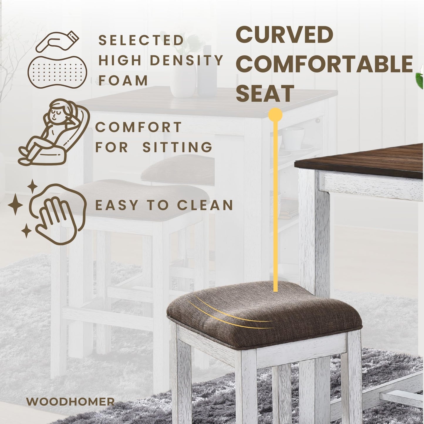 WOODHOMER 3-Piece Wooden Dining Table Set, Kitchen Island with Seating for 2, Kitchen Bar Table with Stools, Counter Height Dining Table Set, Antique Dark Oak & White, Farmhouse Style