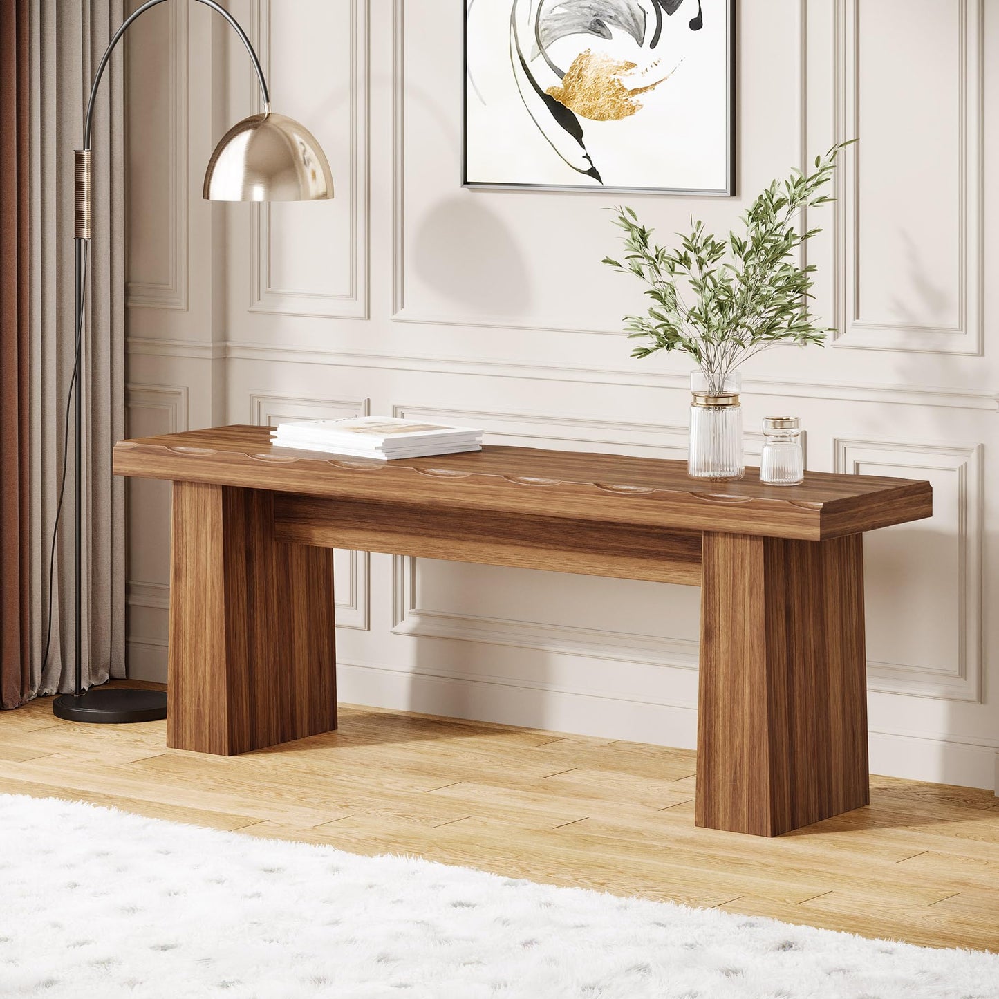 Tribesigns Wooden Entryway Bench, 47-Inch Wood Dining Table Bench with Sturdy Frame for Dining Room Bedroom Living Room Hallway Kitchen, Easy Assembly (Brown)