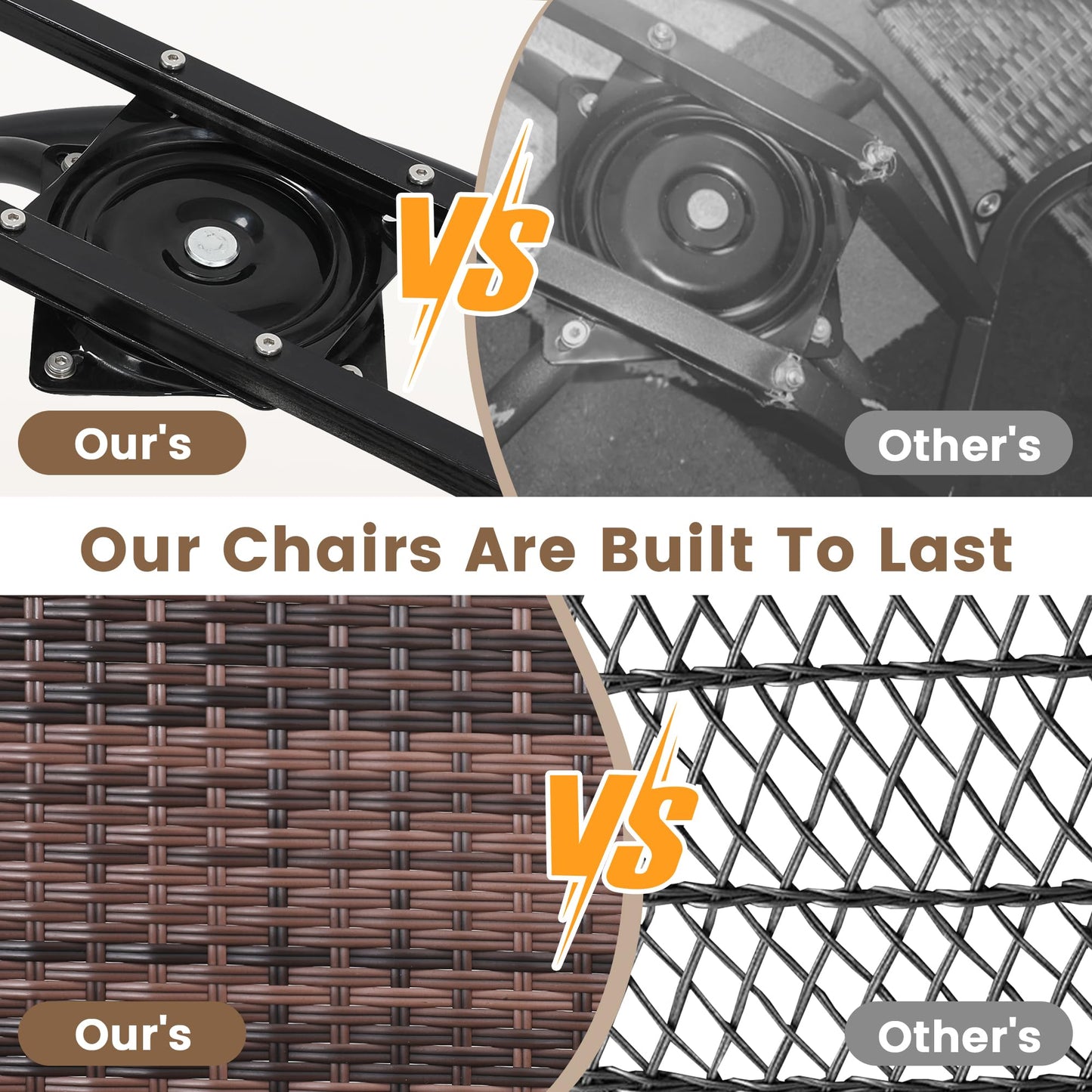 wildformers 2 Luxury Outdoor Swivel Wicker Glider Patio Chairs with Table Set, Overstuffed Washable Cushions, Ideal for Porch, Balcony, Deck, Brown Rattan and Beige Cushions