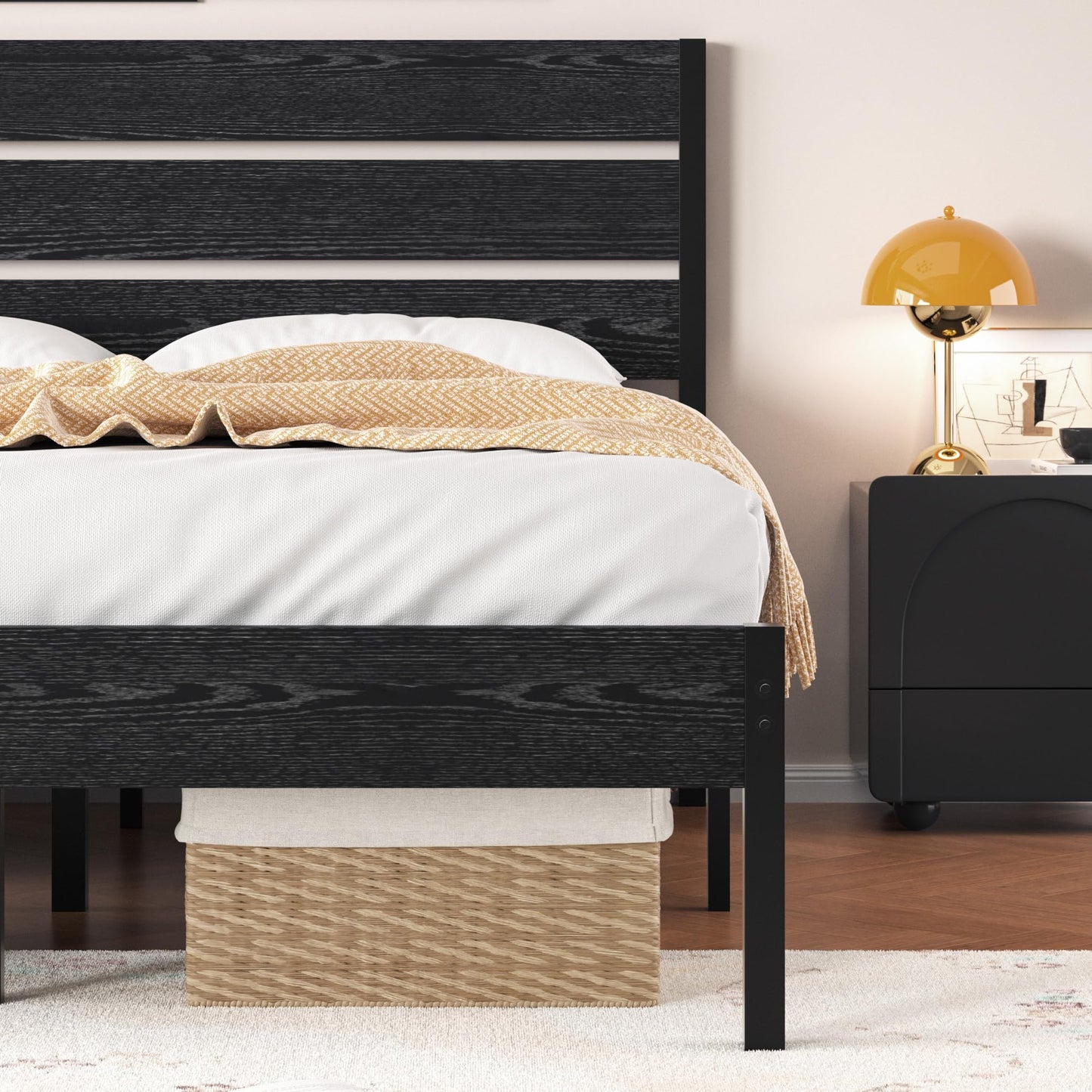 VECELO Queen Size Bed Frame with Wood Headboard and Footboard, 14 Inch Platform/No Box Spring Needed, Heavy Duty Support, Easy Assembly