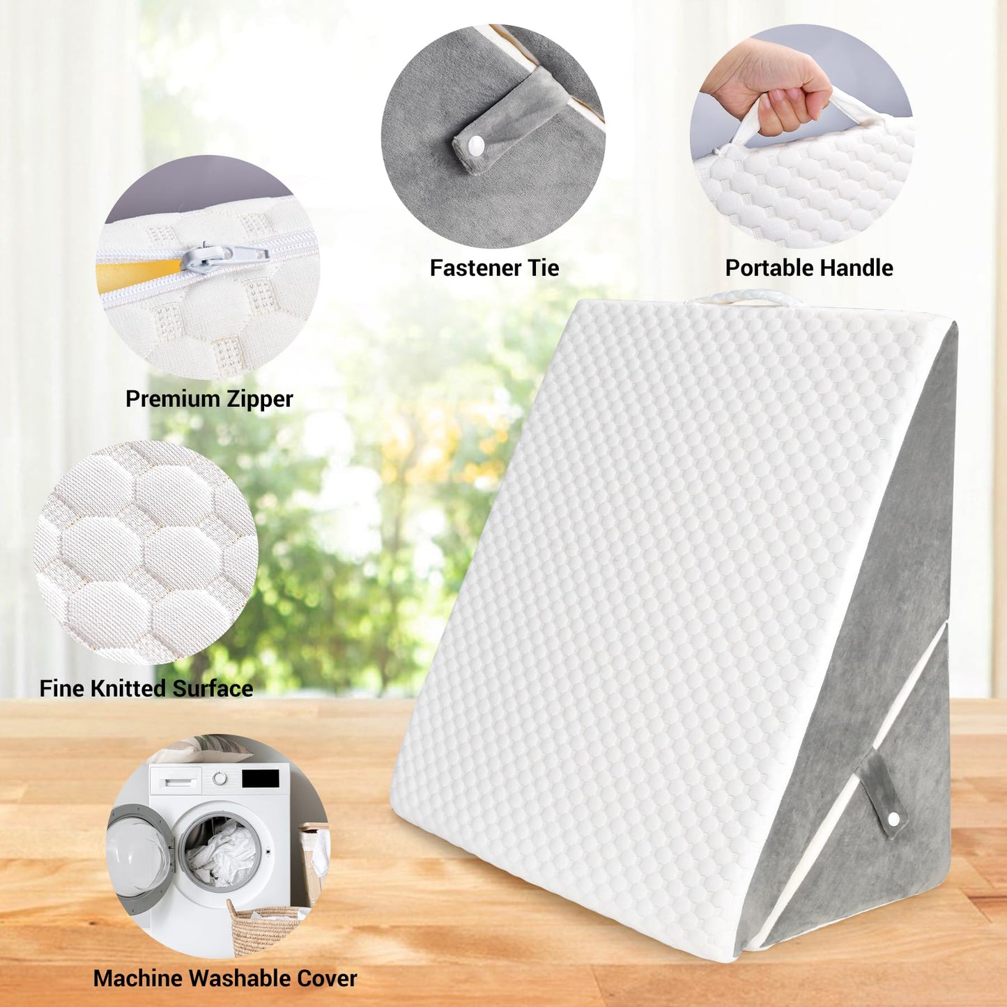 COOLBEBE Bed Wedge Pillow for Sleeping, Adjustable Folding Wedge Pillow for Snoring and After Surgery - 9 & 11 Inch, Elevated Triangle Wedge for Back Pain Relief, Acid Reflux, Leg Support