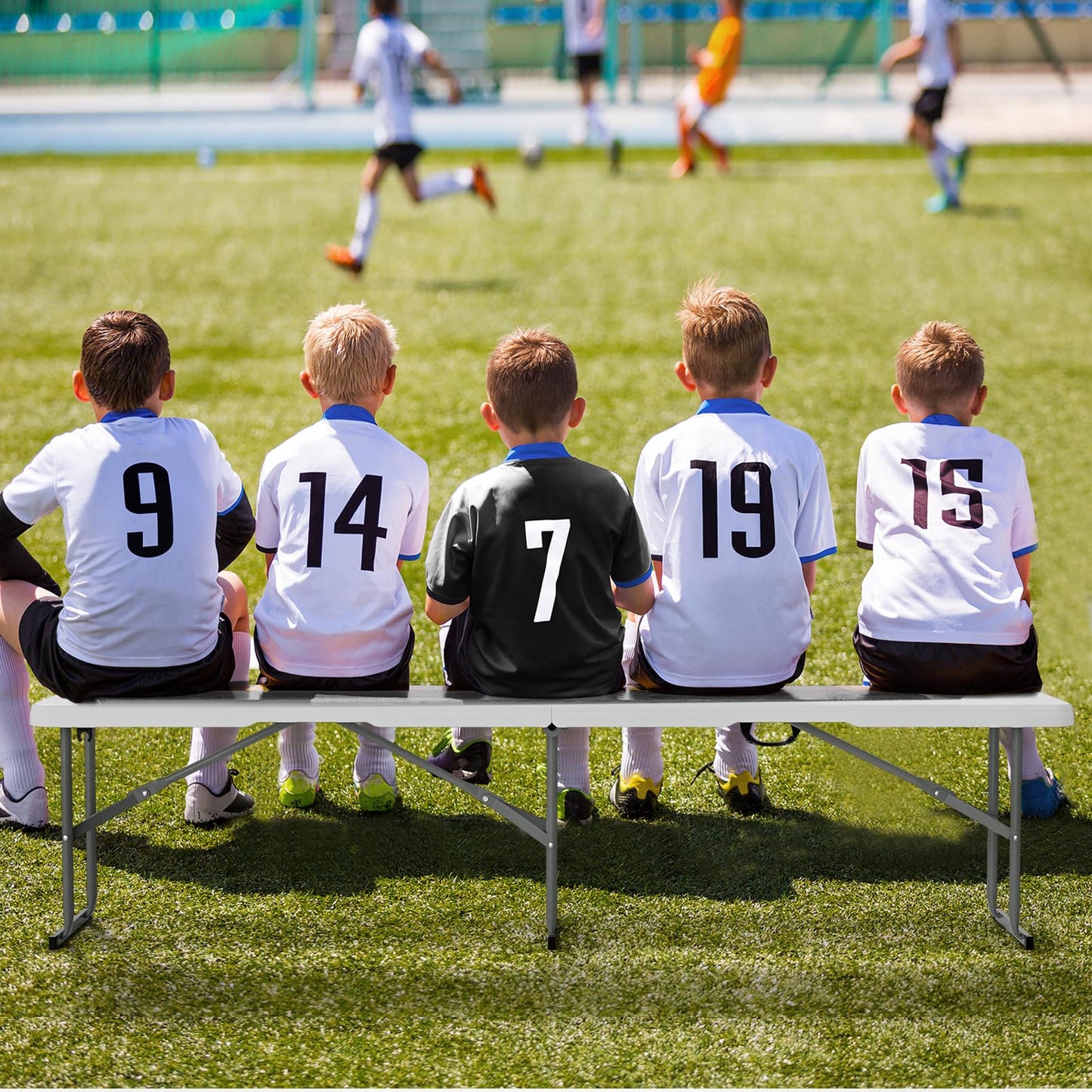 VINGLI 6 feet Plastic Folding Bench,Portable in/Outdoor Picnic Party Camping Dining Seat, Garden Soccer Multipurpose Entertaining Activities, Smooth HDPE Tabletop, 2 Pack, White