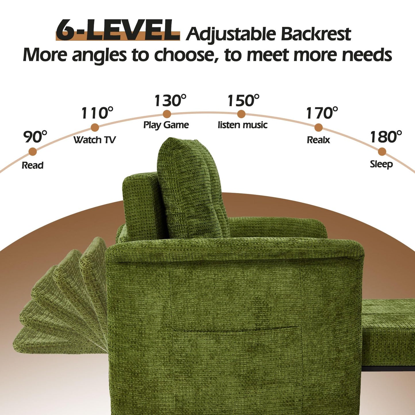 ZZWHOM Convertible Sleeper Chair 79" Long Chair Bed w/Adjustable Backrest 4-in-1 Pull Out Lounge Chair 500 LBS Load Bearing Single Sofa Bed with Pillow for Living Room & Small Space