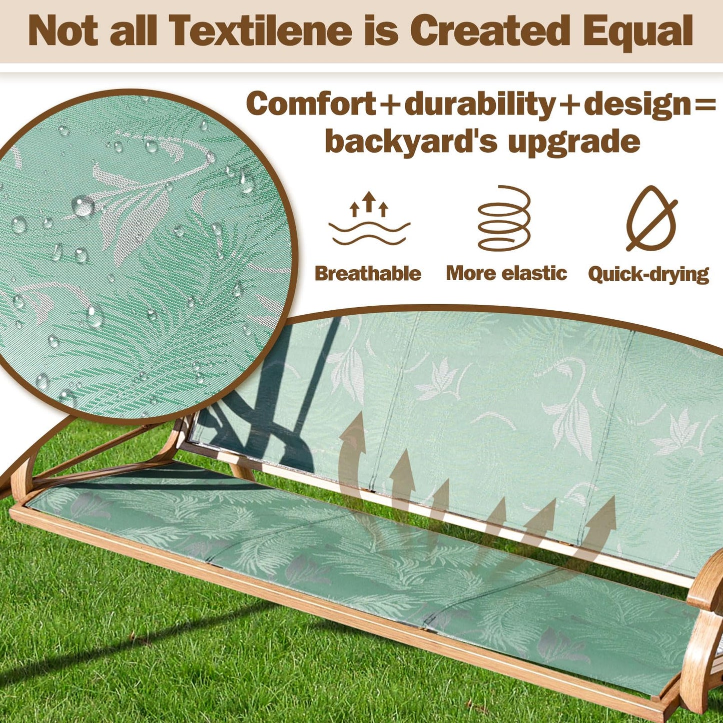 ZZW 3 Person Patio Swing Outdoor Swing for Adults with Adjustable Canopy &Upgraded Cup Holders Textilene Fabric Porch Swing Chair with Stand Heavy Duty 800 LBS