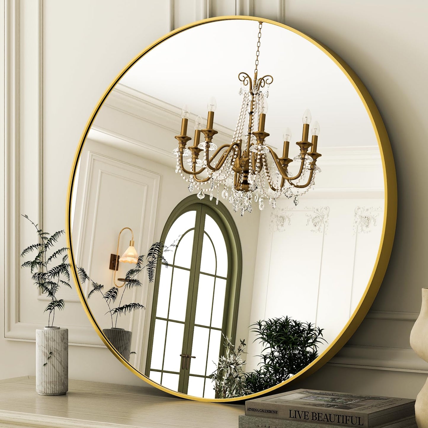 36 Inch Round Bathroom Mirror - Black Wall Mounted Circle Mirror with Metal Frame, Modern Round Hanging Mirror Suitable for Bathroom, Vanity, Entryway, Living Room