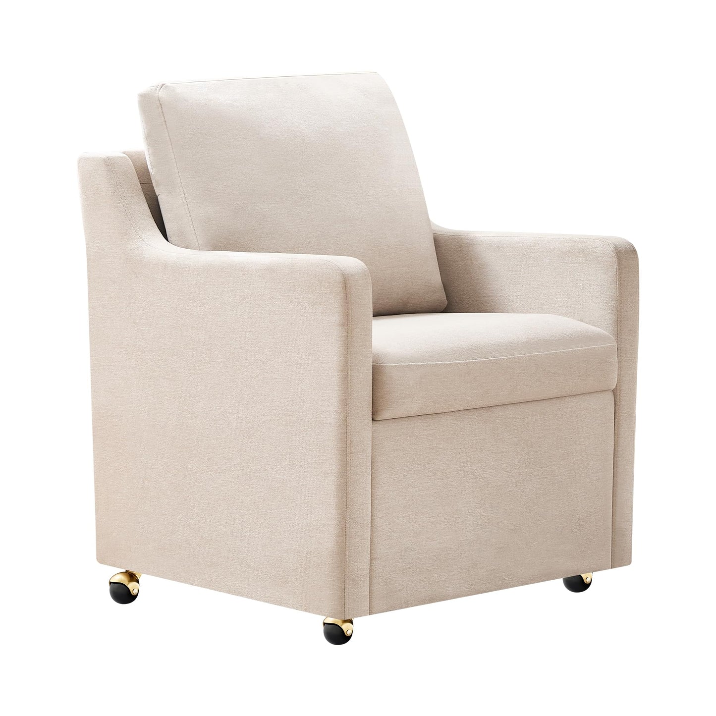 VIKAYAMICS Modern Dining Chair, Linen Upholstered Dining Chairs with Back Pillow and 4 Casters, Accent Armchair for Reading Room Living Room Bedroom