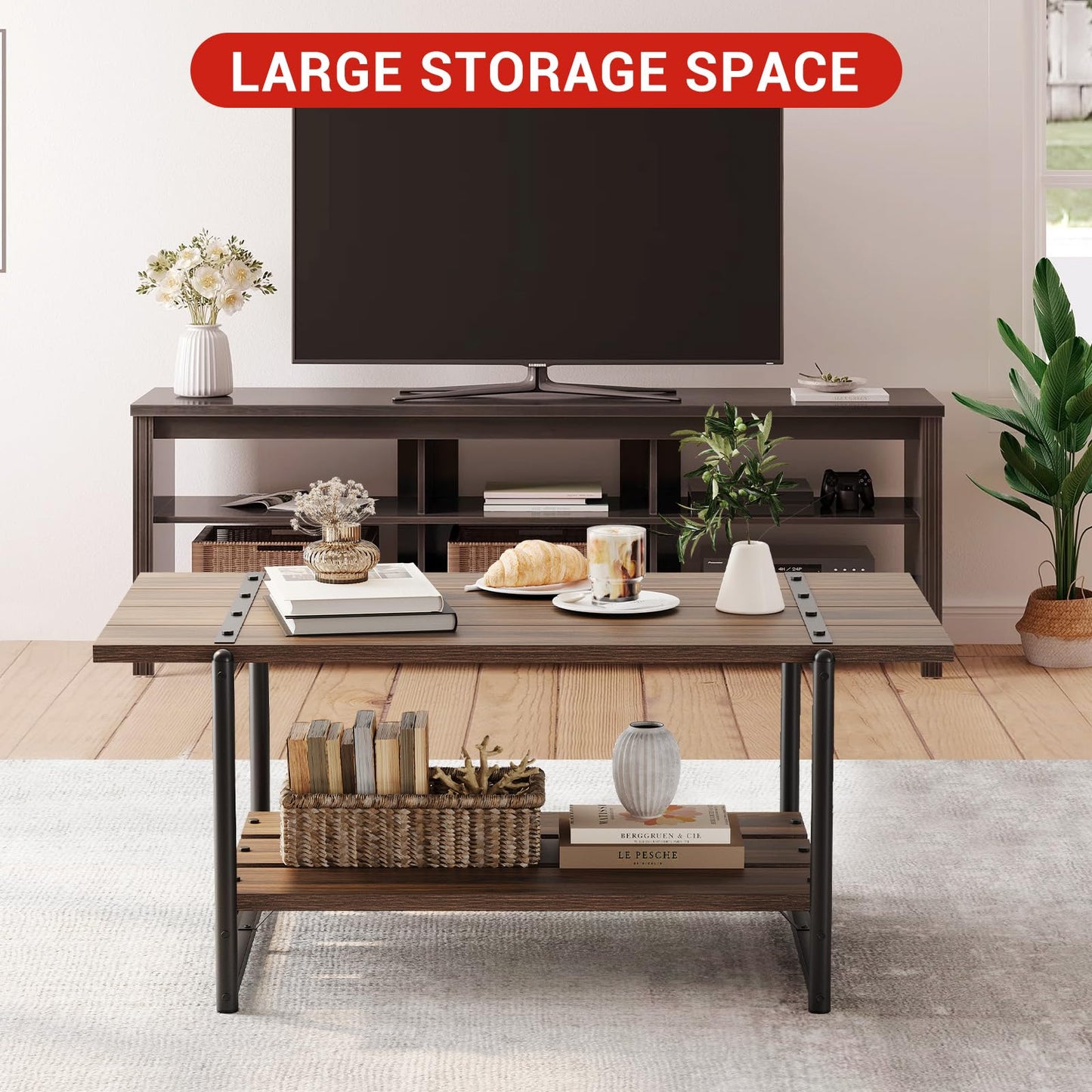 40.9" Modern Coffee Table with Hidden Storage Compartment, Large Lift Top Cocktail Table with Tempered Glass Tabletop for Living Room