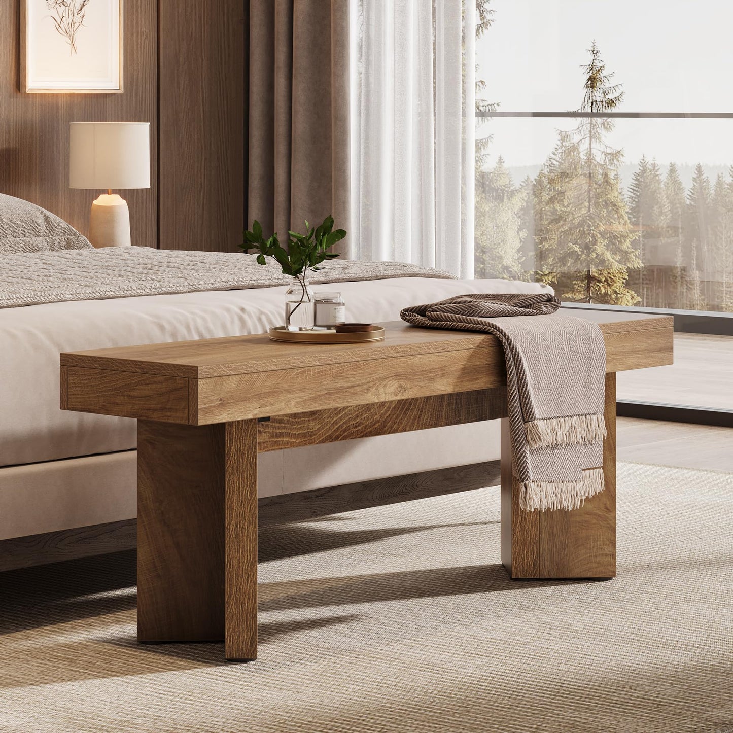 Tribesigns 47" Wooden Entryway Bench, Farmhouse Indoor End of Bed Bench, Long Table Benches Seat for Bedroom, Hallway, Foyer, End of Bed (Rustic Brown)