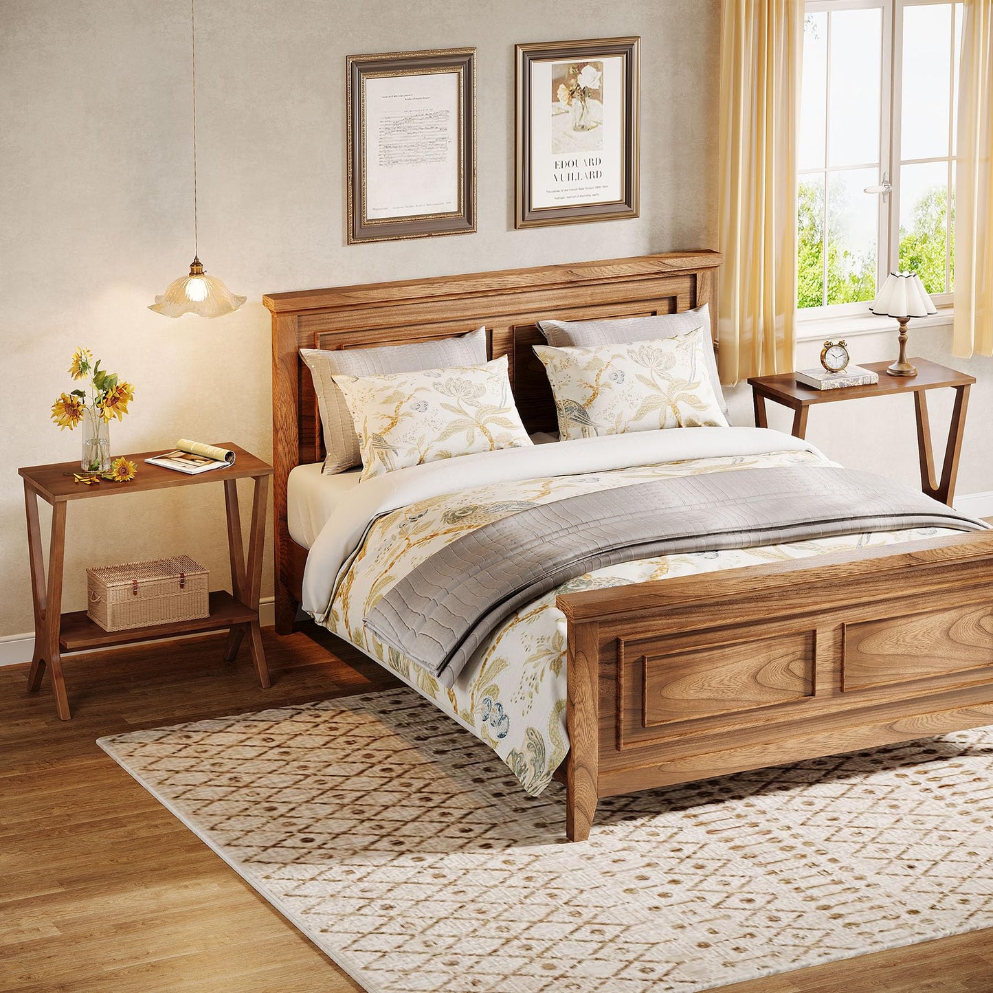 TRIBEWOOD Solid Wood End Table Set of 2, 2-Tier Storage Shelves Sofa Couch Side Table with Sturdy Legs, Wooden Narrow Retro Nightstand for Small Spaces, Bedroom, Living Room, Apartment, Vintage Brown