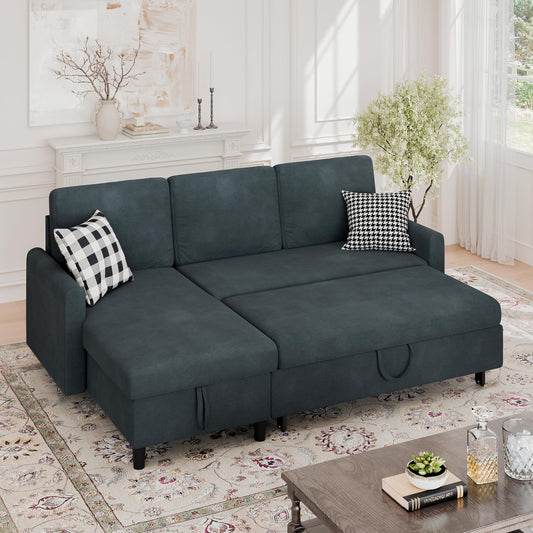 Walsunny Sectional Sofa Couch Bed L Shaped Sleeper Sofa Bed Pull Out Bed with Storage, Reversible Sectional Couches for Living Room, Apartment, Office(Dark Gray)