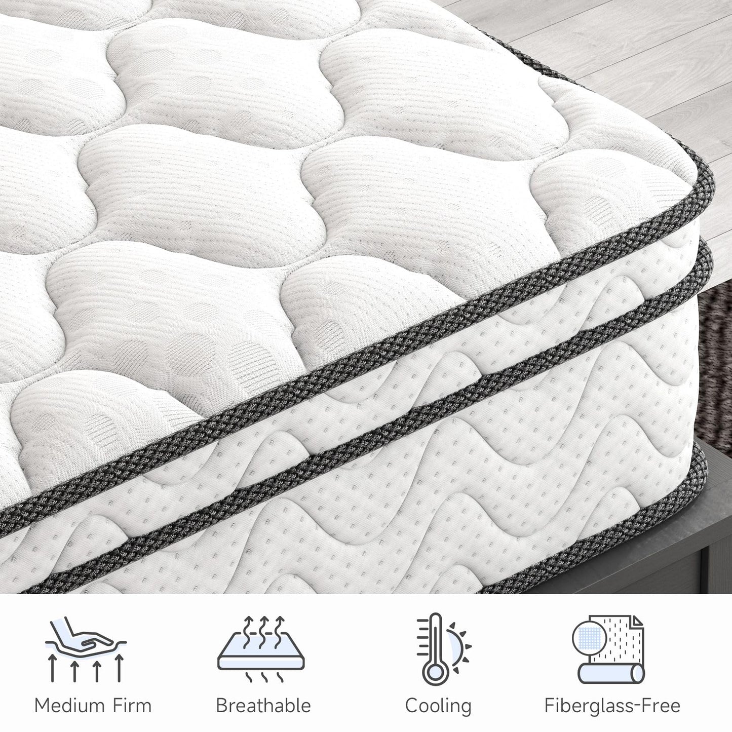 Vesgantti 12 inch Twin Size Mattress, Hybrid Single Mattress in a Box with Memory Foam and Pocket Spring, Ergonomic Design & Pressure Relief, Medium Firm Feel, 39"*75"*12"