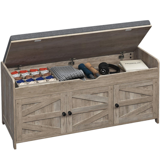 Xdwwhome Shoes Bench with Cushion, Storage Bench, Entryway Bench with Lift Top Storage, 43.3" Wooden End of Bed Bench, Shoe Bench Cabinet for Living Room Bedroom Hallway Garden, 330 lbs, Light Grey
