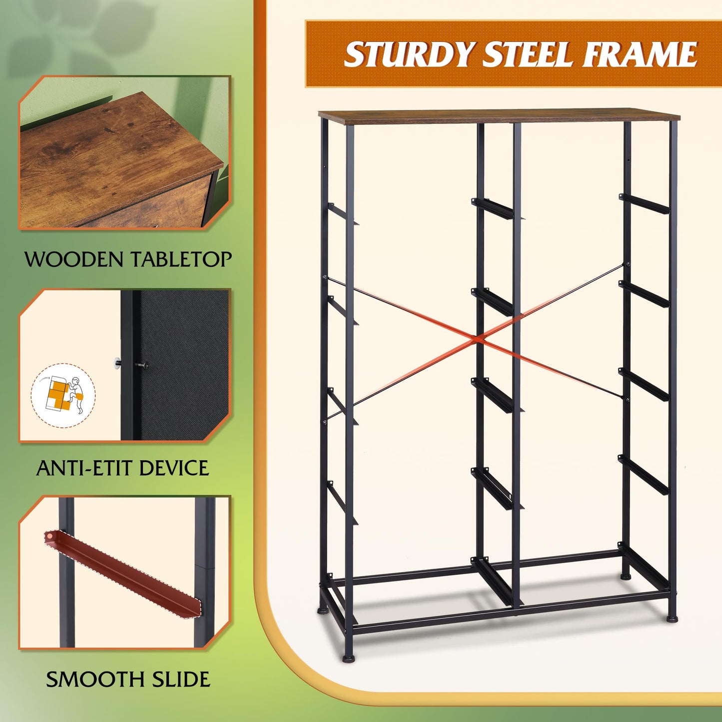 WLIVE Tall Dresser for Bedroom with 10 Fabric Drawers, Organizer Units for Closet, Storage Tower with Cabinet, Metal Frame, Rustic Brown Wood Grain Print Dressers