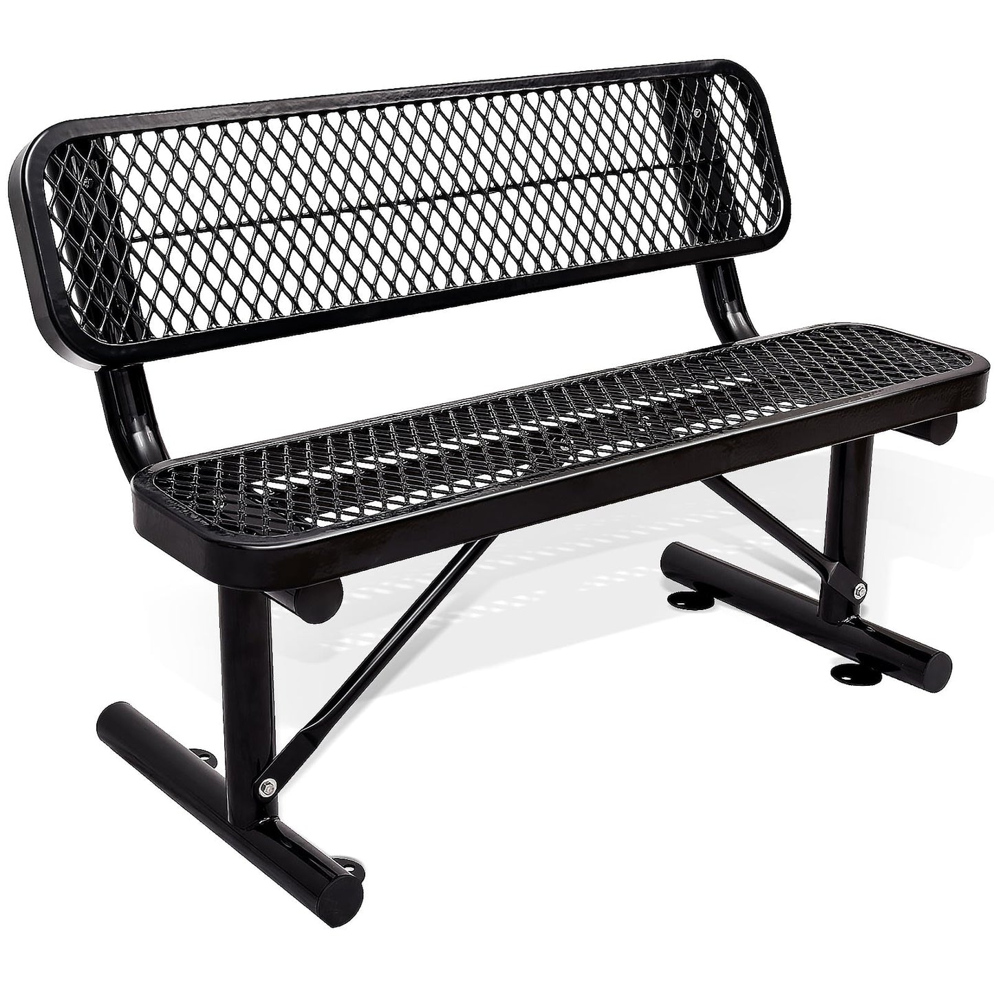 4FT Heavy Duty Park Bench with Back Portable Frame, Outdoor Metal Park Bench with Backrest, Steel Mesh Outdoor Bench for Garden, Lawn, Patio, Porch, Park, Yard (Black, 48" D x 23.2" W x 32.5" H)
