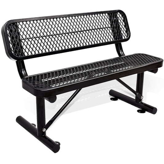 4FT Heavy Duty Park Bench with Back Portable Frame, Outdoor Metal Park Bench with Backrest, Steel Mesh Outdoor Bench for Garden, Lawn, Patio, Porch, Park, Yard (Black, 48" D x 23.2" W x 32.5" H)
