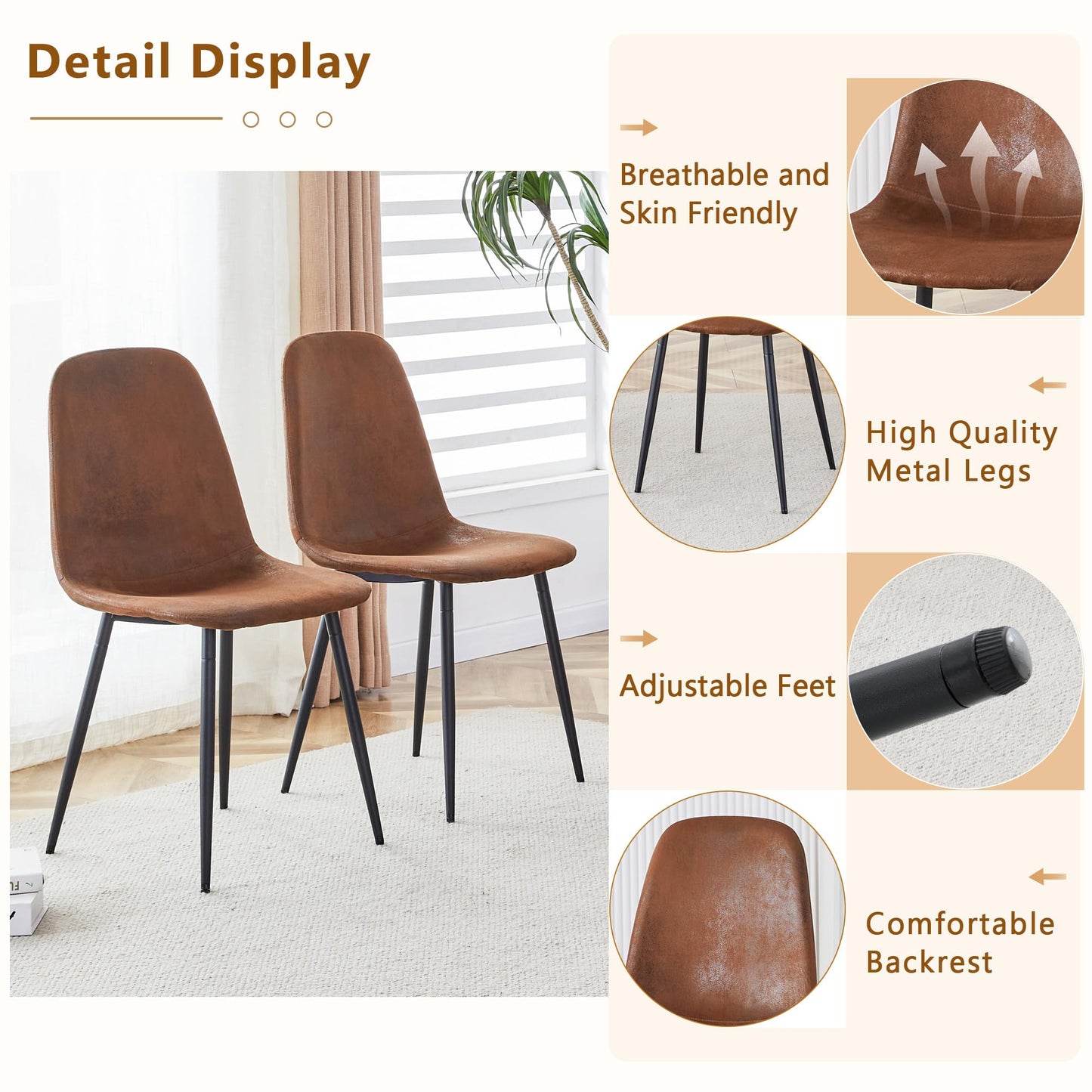 Vohuai Round Dining Table Set for 4,45'' Farmhouse Dining Room Table Set for 4 with Suede Chairs,1" Thick Wood Pattern Tabletop with Conical Base,Round Kitchen Table Set for Dining Room,Apartment