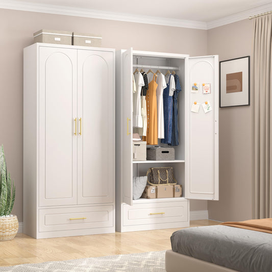 UNICOLY Armoire Wardrobe Closet with Doors, 71'' Wardrobe Cabinet with Hanging Rod, Metal Closet with 2 Adjustable Shelves for Bedroom School, Employee, Gym, Armarios De Ropa para Dormitorio, White