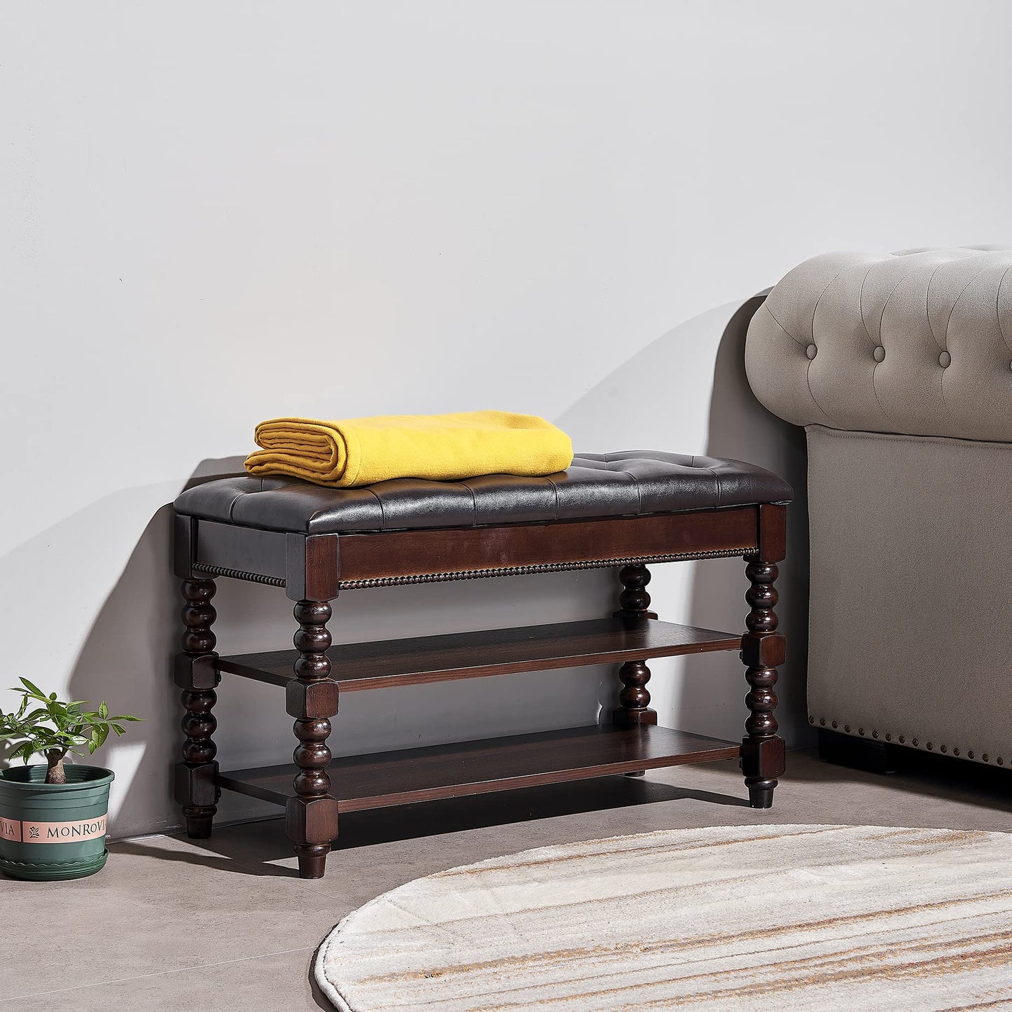 ZIRKOOON Shoe Storage Bench, Entryway Shoe Rack with Leather Seat 2-Tier Lift-top Organizer Wooden Bench for Foyer Bedroom Living Room Accent Furniture (31.5'')